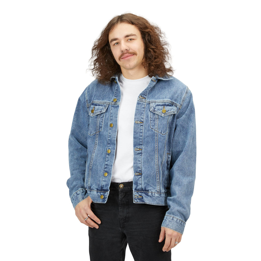 Power Runs Black PRB Cosmic All-Seeing Eye Men's Denim Jacket | Space, Stars, Moon by Power Runs Black