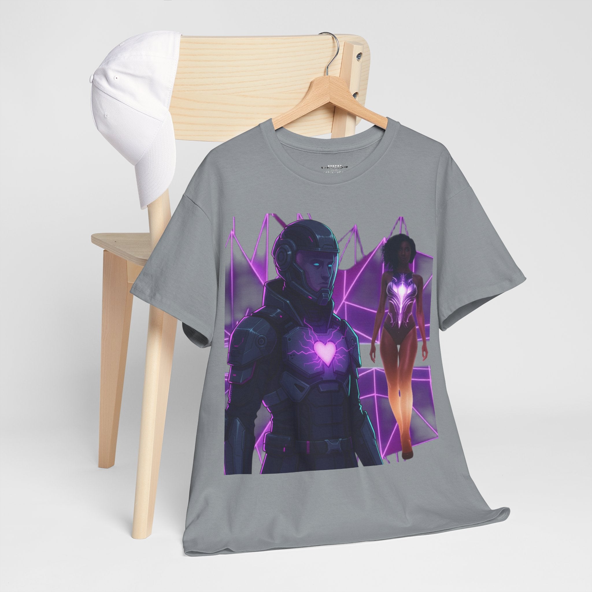 Power Run Black PRB Pretty Rich Bitch The Collection Purple Heart Cyberpunk Knight T-Shirt | Futuristic Armor Sci‑Fi Tee by Printify