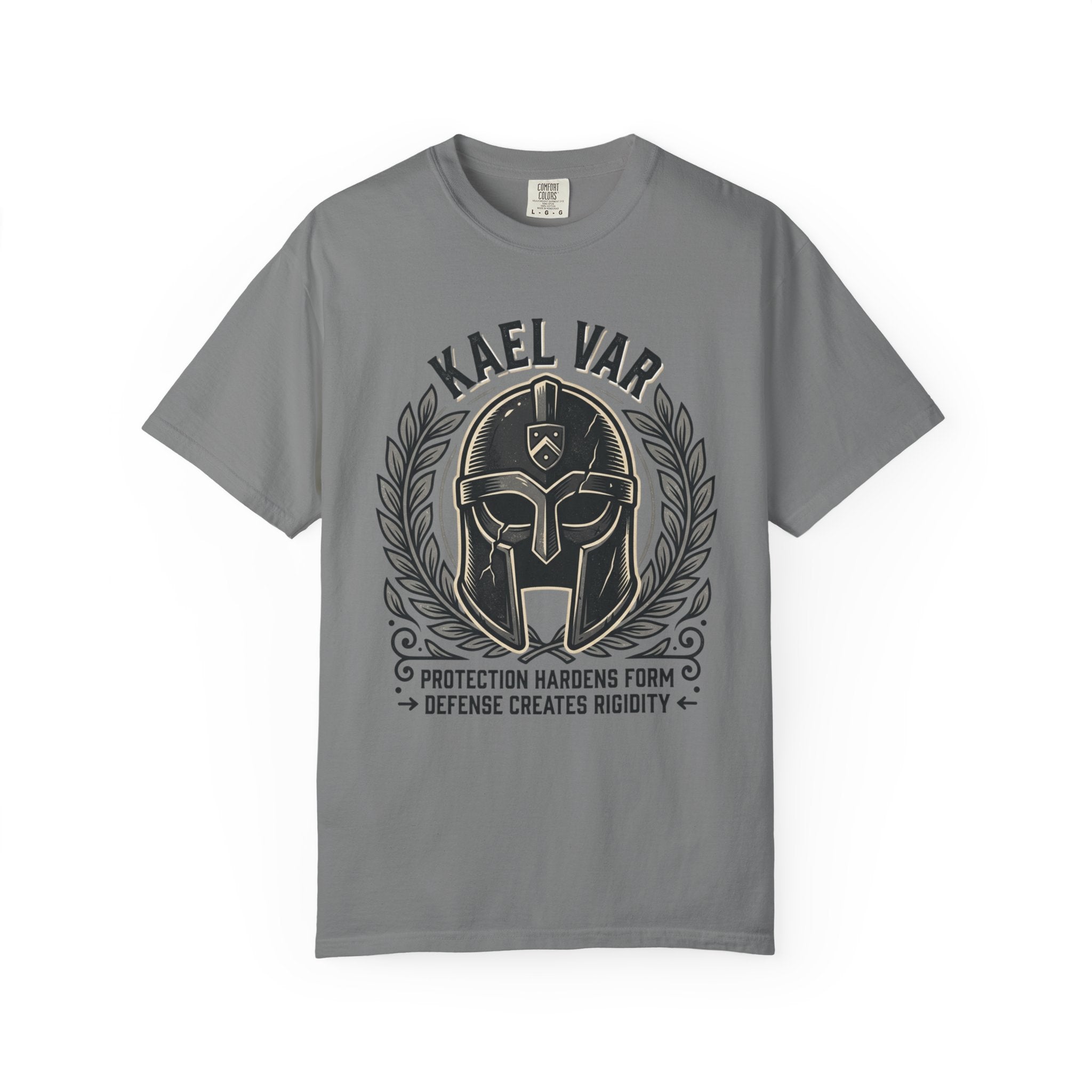 Power Runs Black PRB Kael Var Helmet Graphic T-Shirt — "Protection Hardens Form" Warrior Tee by Power Runs Black