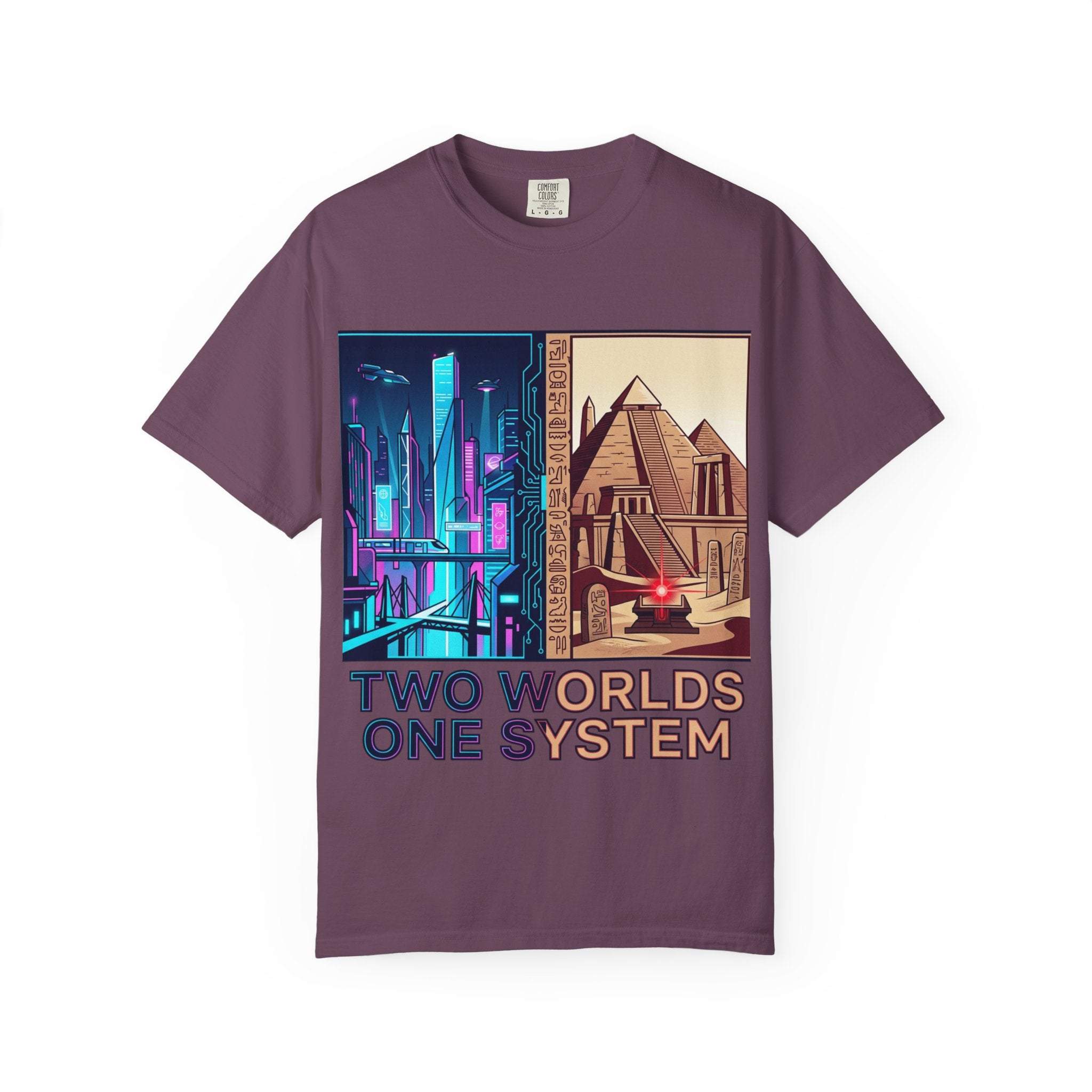 Power Runs Black PRB Blue Technopolis/ Red Dominion Two Worlds One System T-Shirt by Power Runs Black