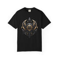 Power Runs Black Mystic Compass Disc T-Shirt — Geometric Gold & Black Emblem Tee by Printify