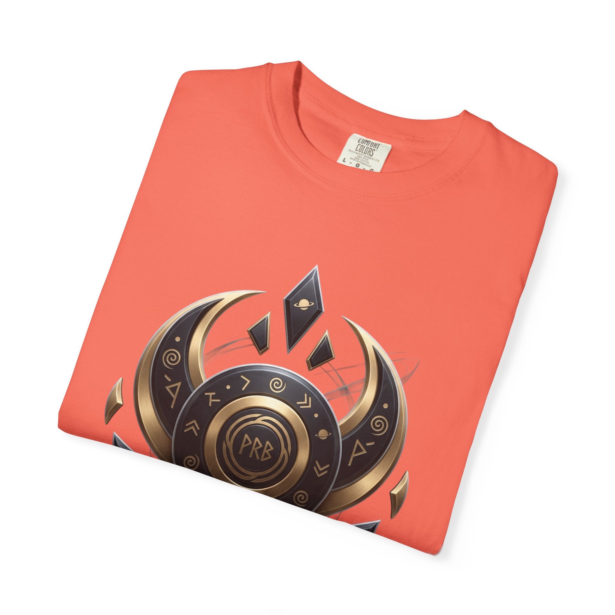 Power Runs Black Mystic Compass Disc T-Shirt — Geometric Gold & Black Emblem Tee by Printify
