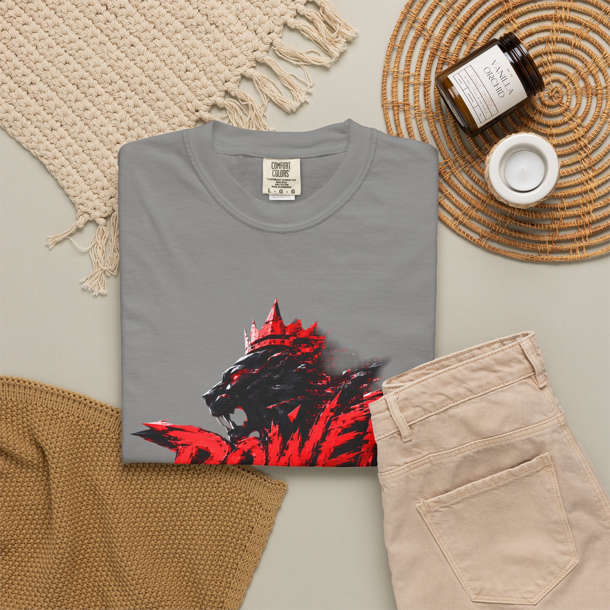 Power Runs Black T-shirt | Wolf Silhouette, Red Black Graphic Tee by Power Runs Black
