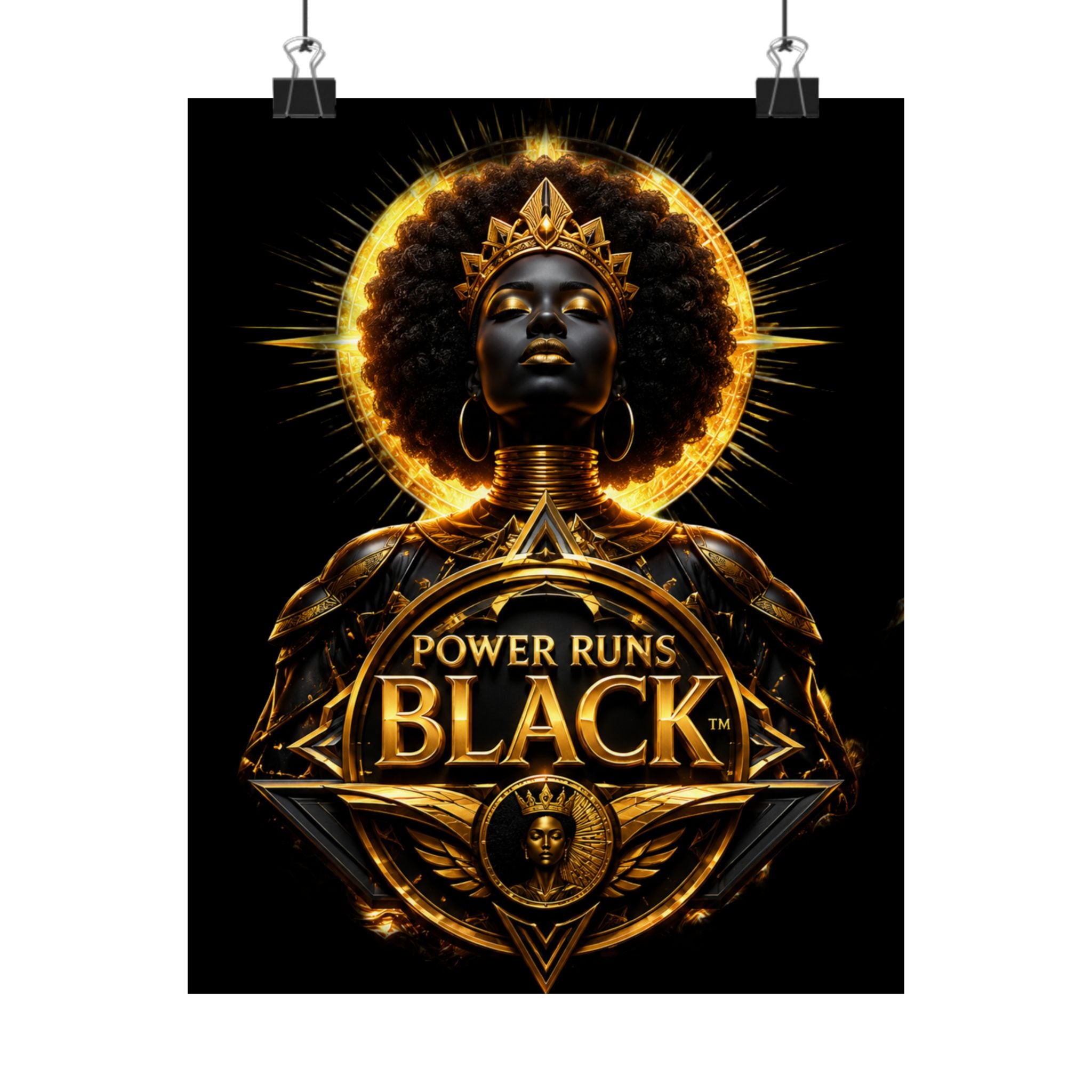 Power Runs Black Matte Poster — "Power Runs Black" Afrocentric Goddess Wall Art by Power Runs Black