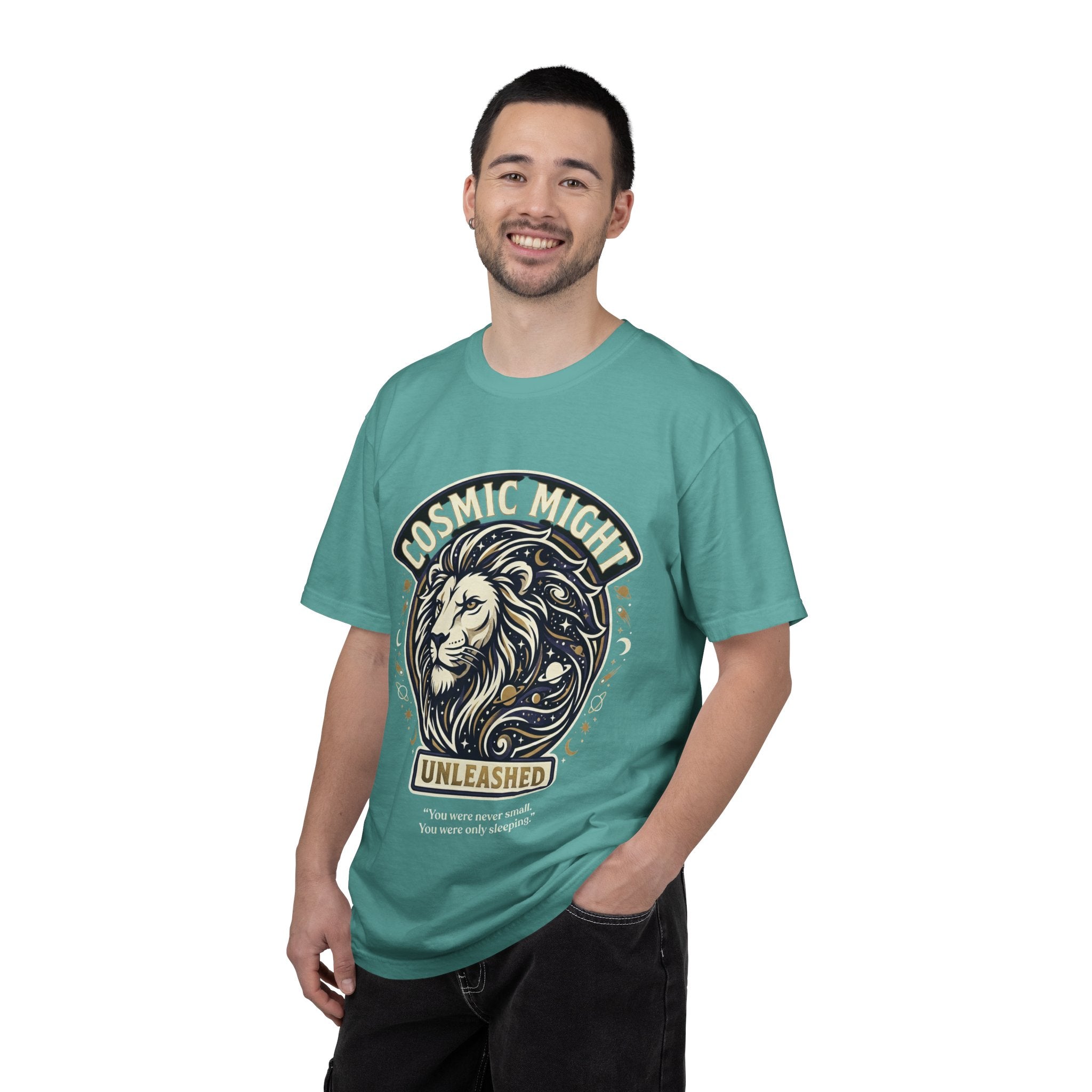 PRB Starforged Flex Cosmic Might Unleashed Lion Graphic T-Shirt — "Unleashed" Inspirational Lion Tee by Power Runs Black