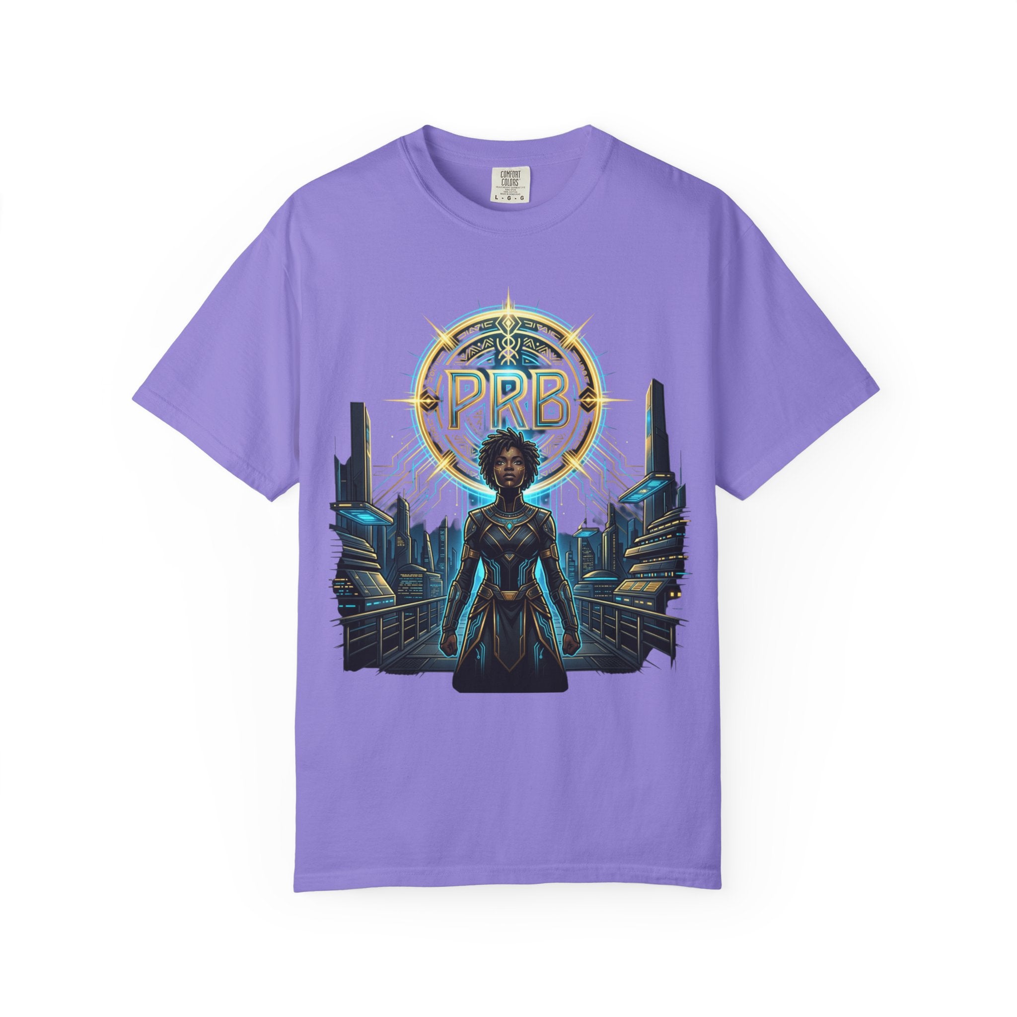 Futuristic Warrior Afrofuturist Graphic T-Shirt | Sci-Fi Streetwear Tee by Printify