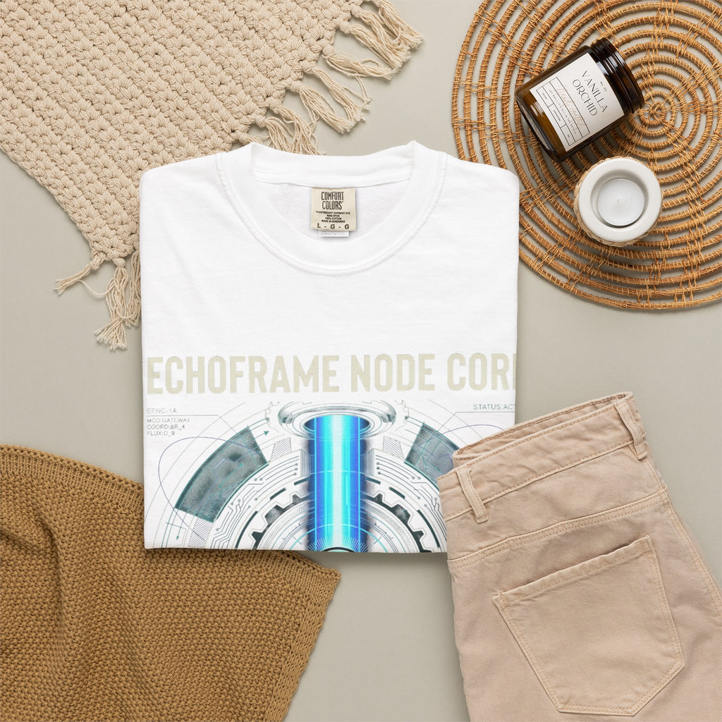 Power Runs Black PRB Echoframe Node Core T-Shirt — Futuristic Tech Graphic Tee by Power Runs Black