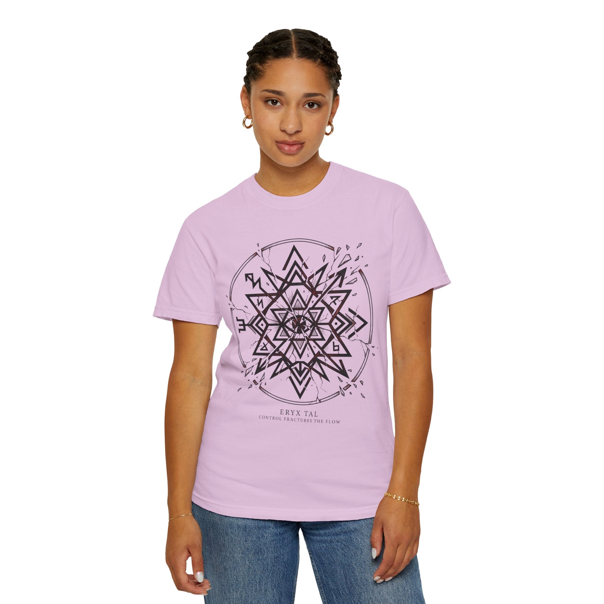 Power Runs Black PRB Eryx Tal Geometric Mandala T-Shirt — Symmetric Star Graphic Tee by Power Runs Black