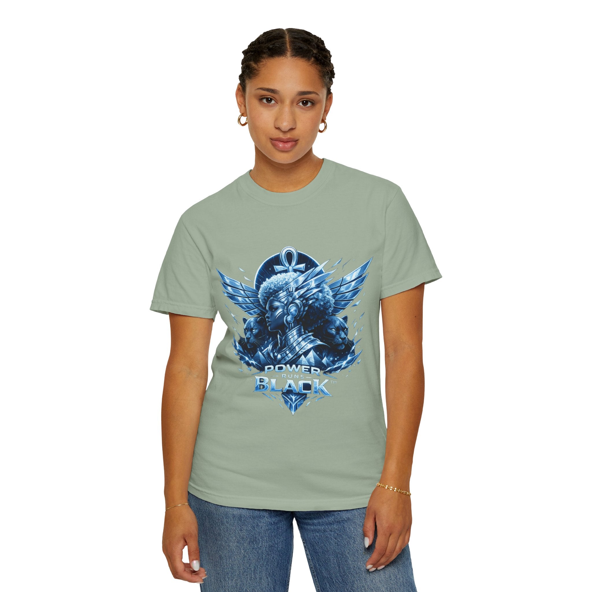 Power of Black Graphic T-Shirt — Egyptian Ankh Warrior Design by Power Runs Black