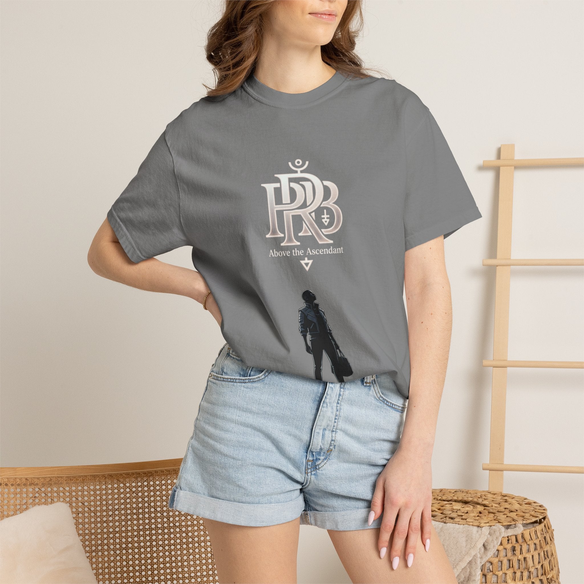 Printify Silhouette Logo T‑Shirt — Minimalist Dressed Figure & PRD Monogram - T-Shirt