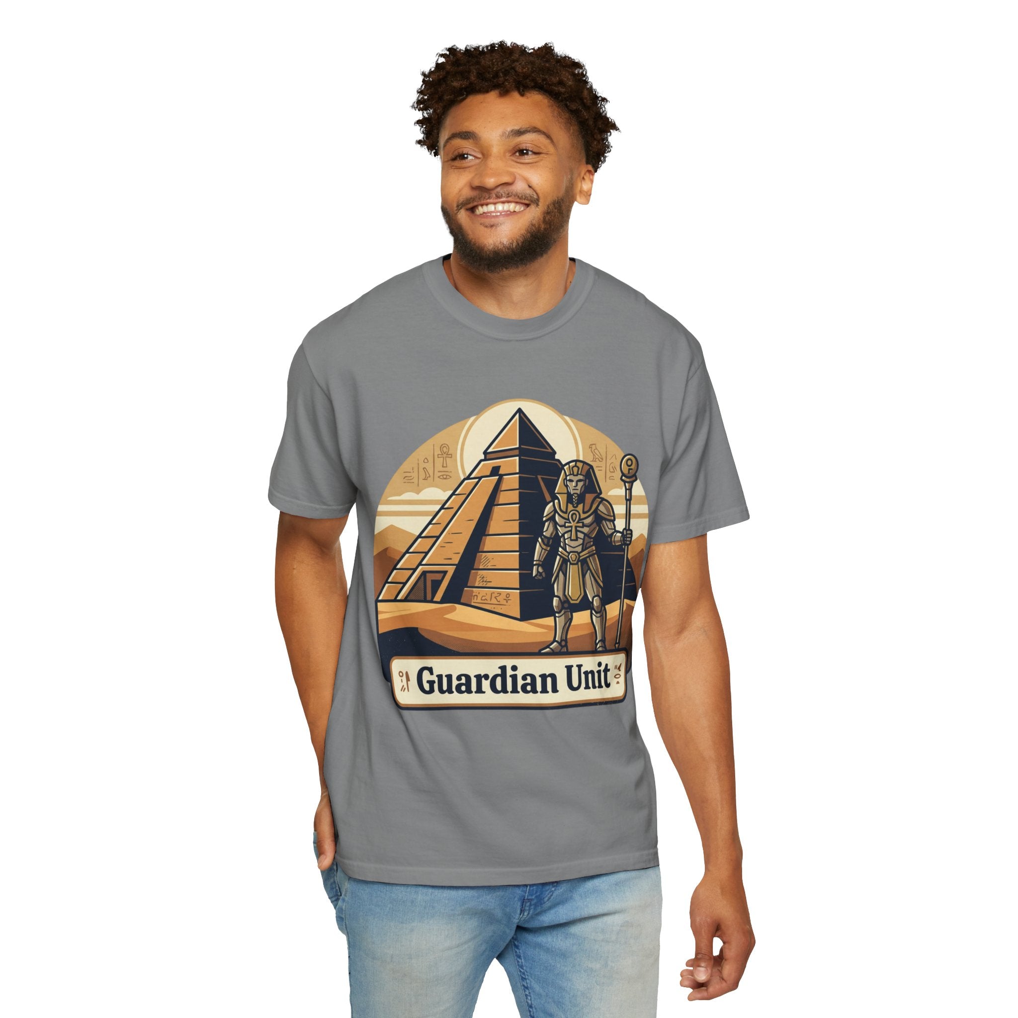 Power Runs Black PRB Guardian Unit T-Shirt — Egyptian Pyramid Sci‑Fi Graphic Tee by Power Runs Black