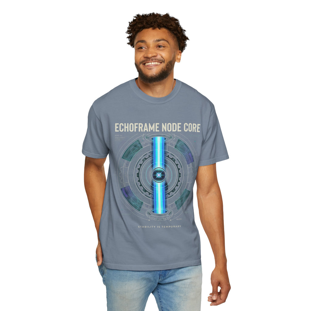 Power Runs Black PRB Echoframe Node Core T-Shirt — Futuristic Tech Graphic Tee by Power Runs Black