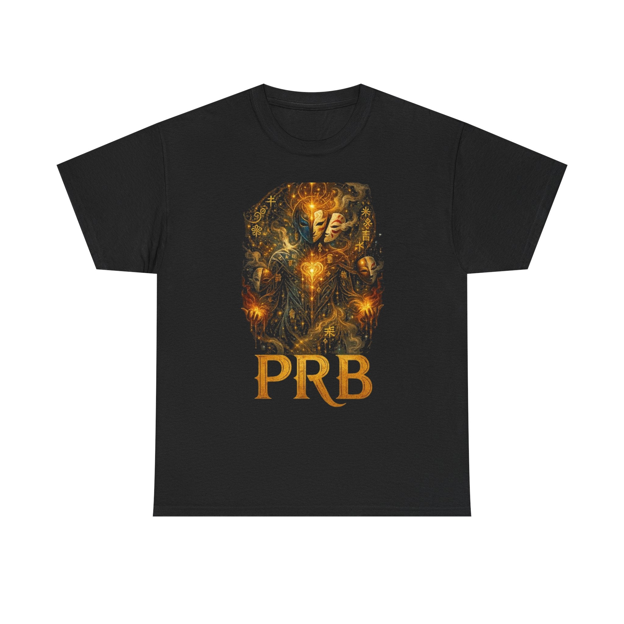 PRB Golden Mystic Mask Graphic Tee — Vintage Nature Illustration T-Shirt by Power Runs Black