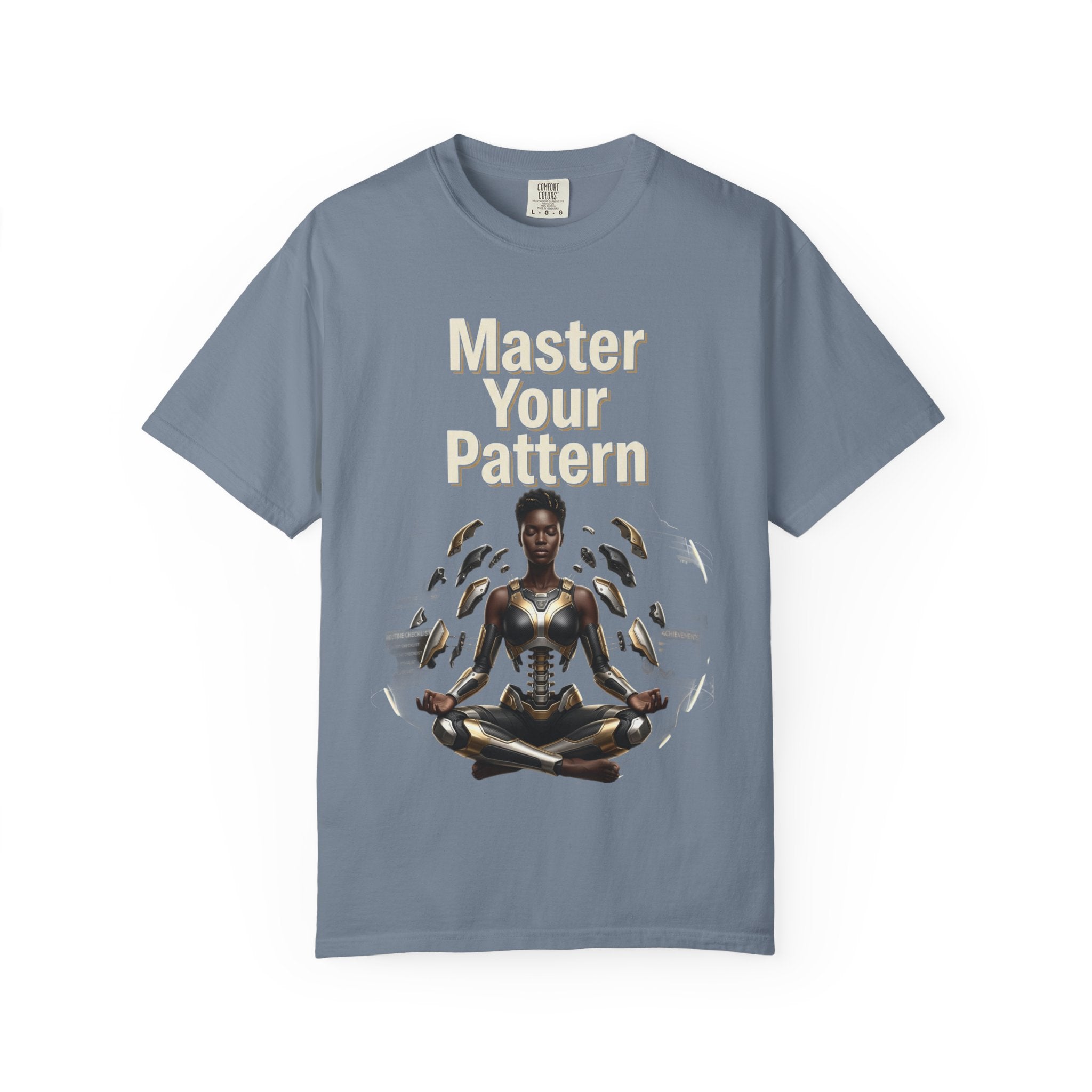 Printify PRB Master Your Pattern T-Shirt | Meditative Black Figure, Gold Accents - T-Shirt
