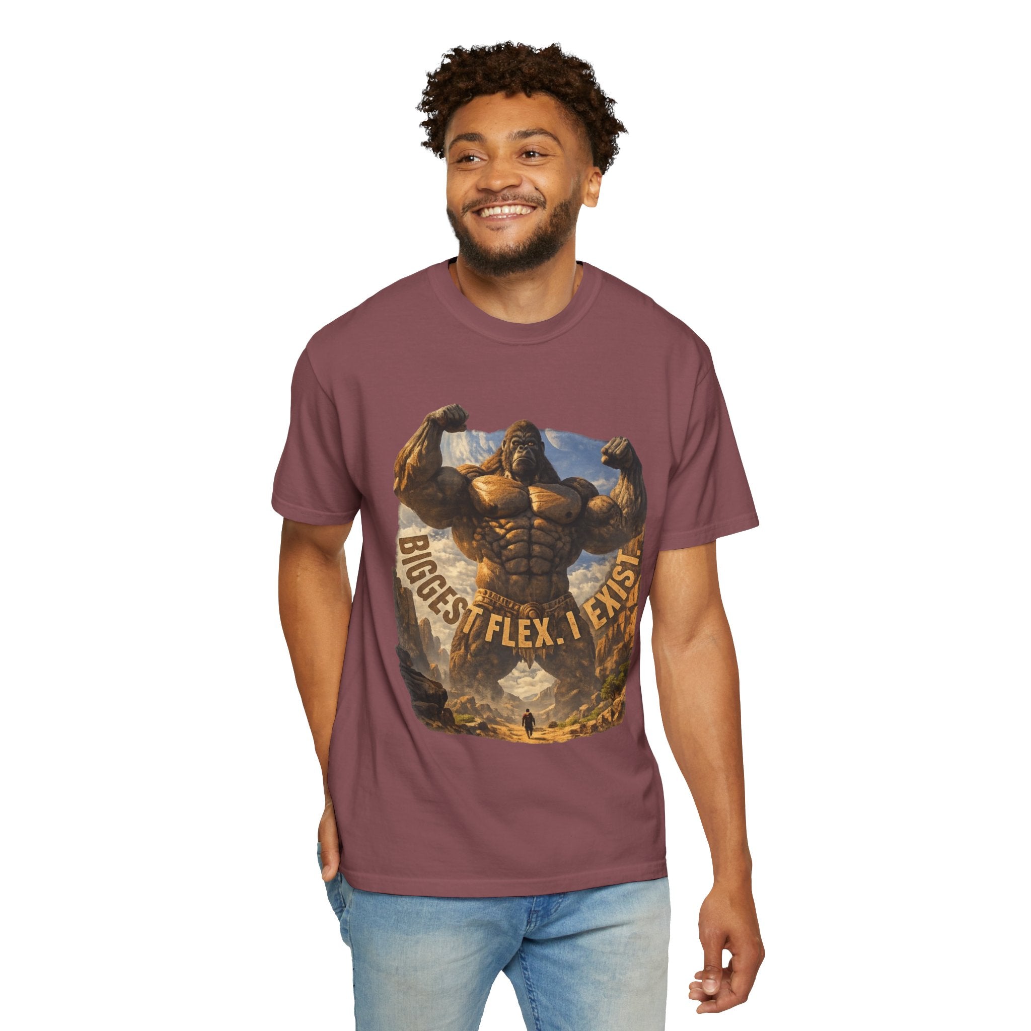 Power Runs Black PRB Biggest Flex I Exist T-Shirt — Funny Muscle Gorilla Graphic Tee by Printify