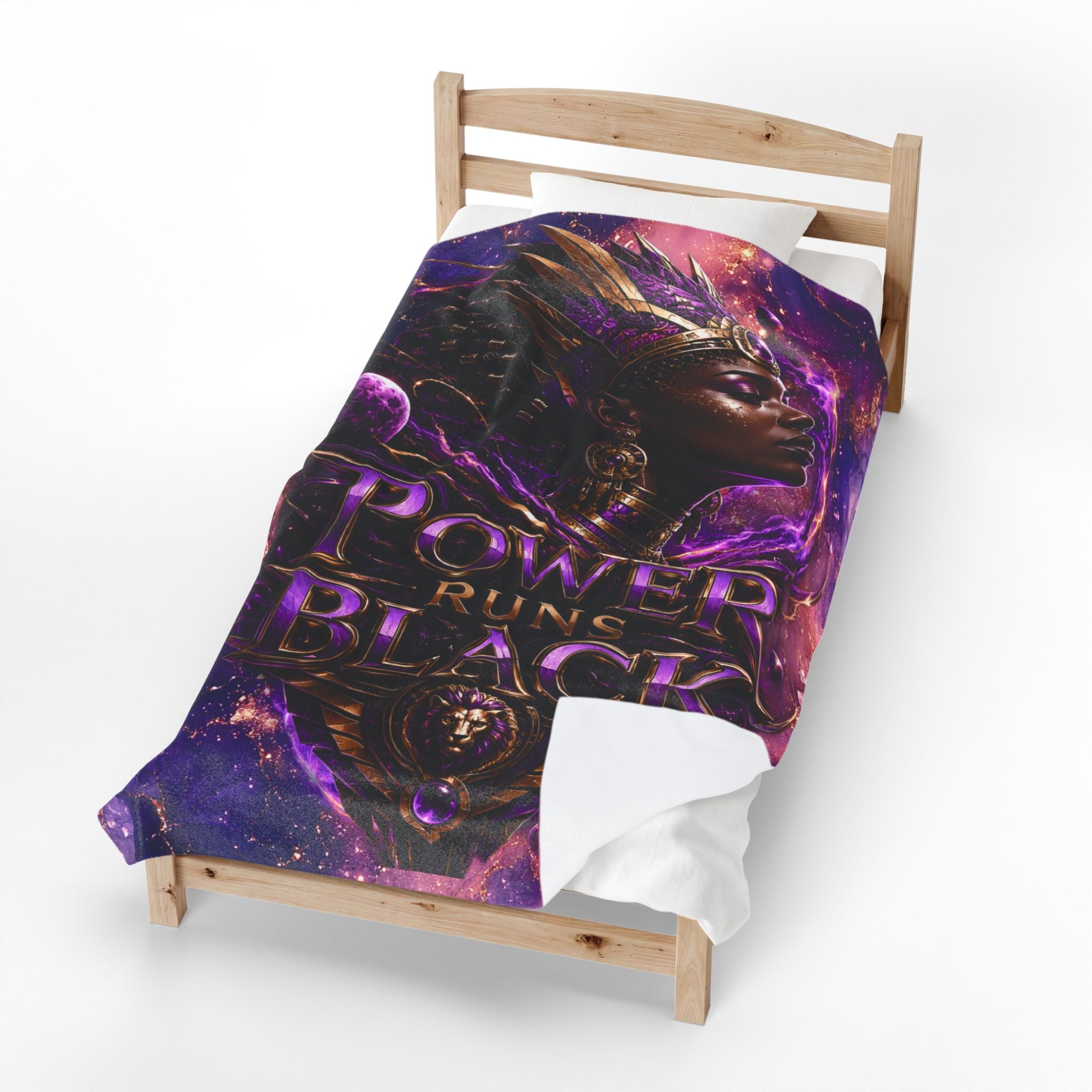 Power Runs Black Velveteen Plush Blanket - "Power Runs Black" Inspirational Afrocentric Throw Blanket by Power Runs Black