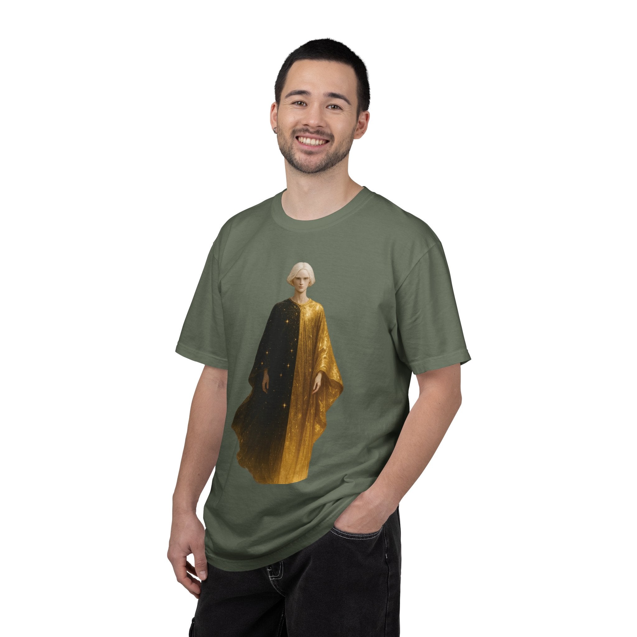 Power Runs Black PRB Twelfth Golden Cloak Figure T-Shirt | Surreal Angelic Portrait by Power Runs Black