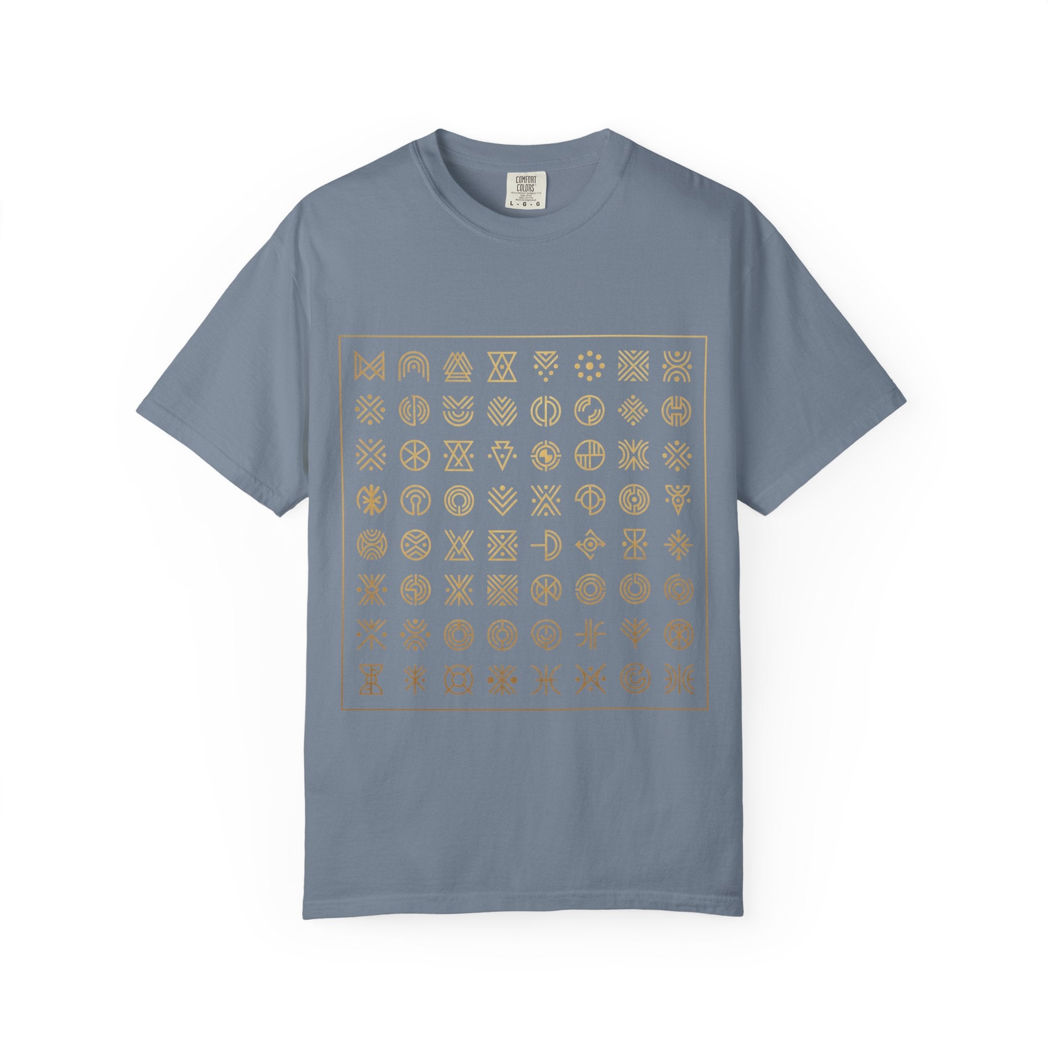 Power Runs Black PRB Symbol Grid T-Shirt — Minimal Gold Icon Graphic Tee by Printify