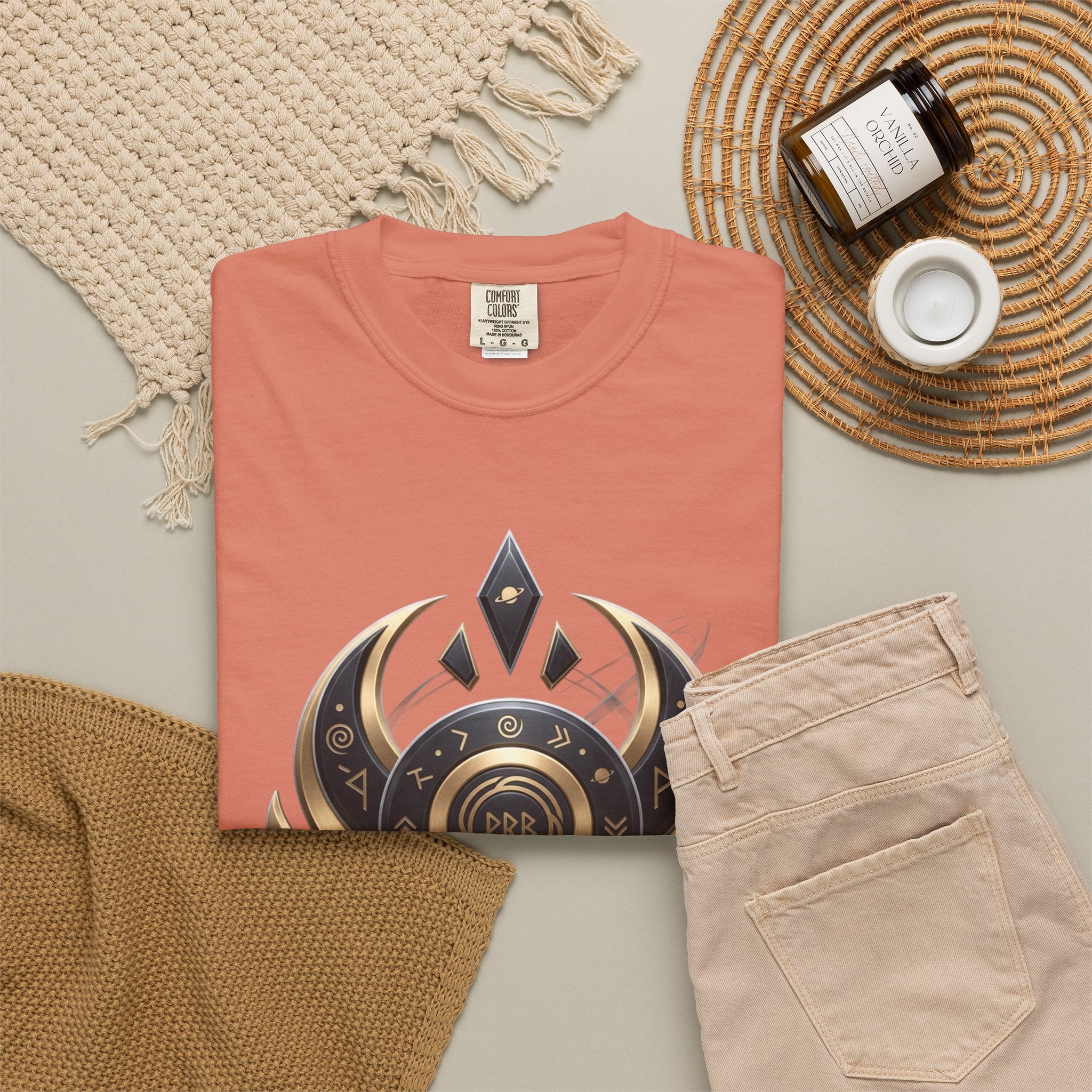 Power Runs Black Mystic Compass Disc T-Shirt — Geometric Gold & Black Emblem Tee by Printify