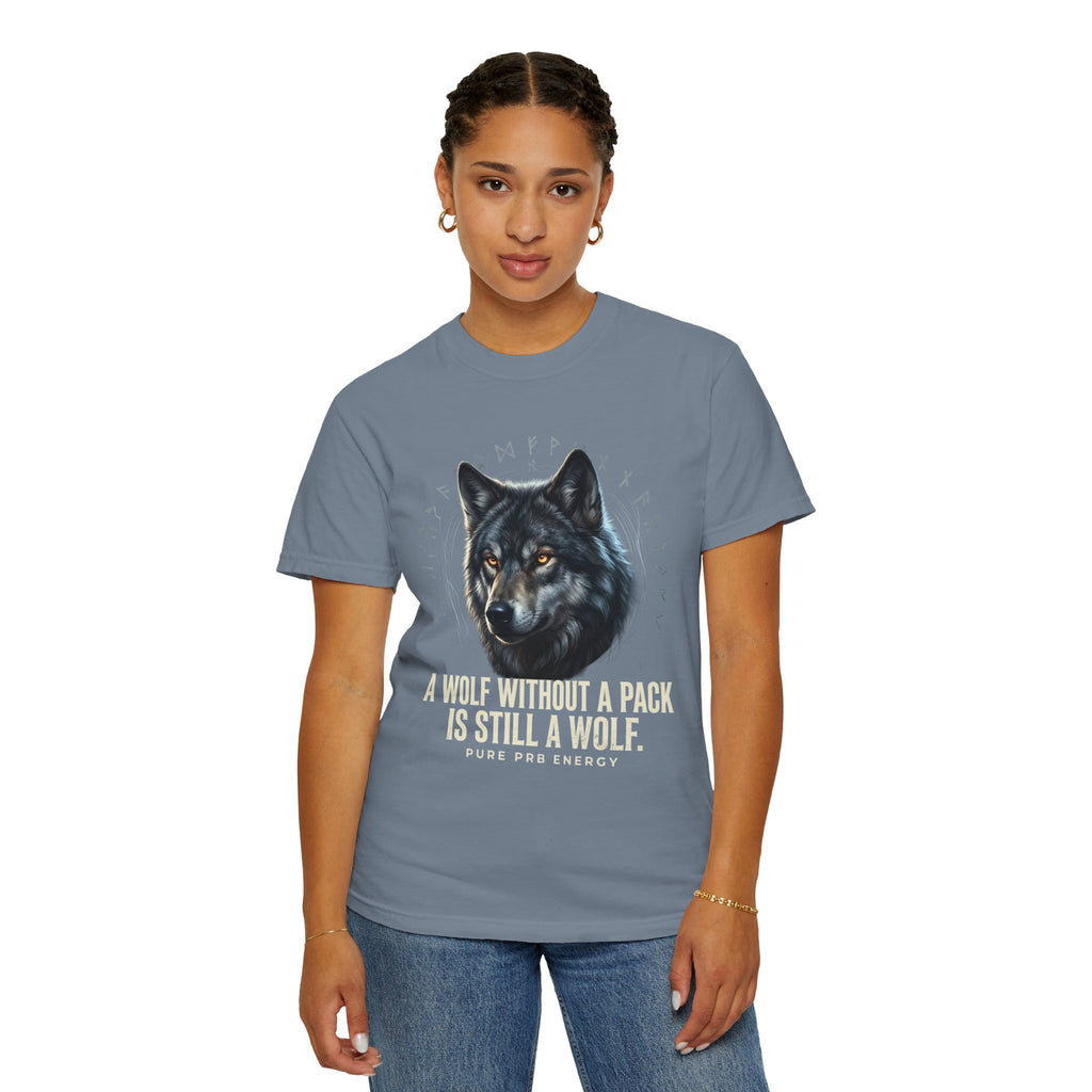PRB Wolf Graphic T-Shirt — "A Wolf Without a Pack Is Still a Wolf" Inspirational Tee by Printify