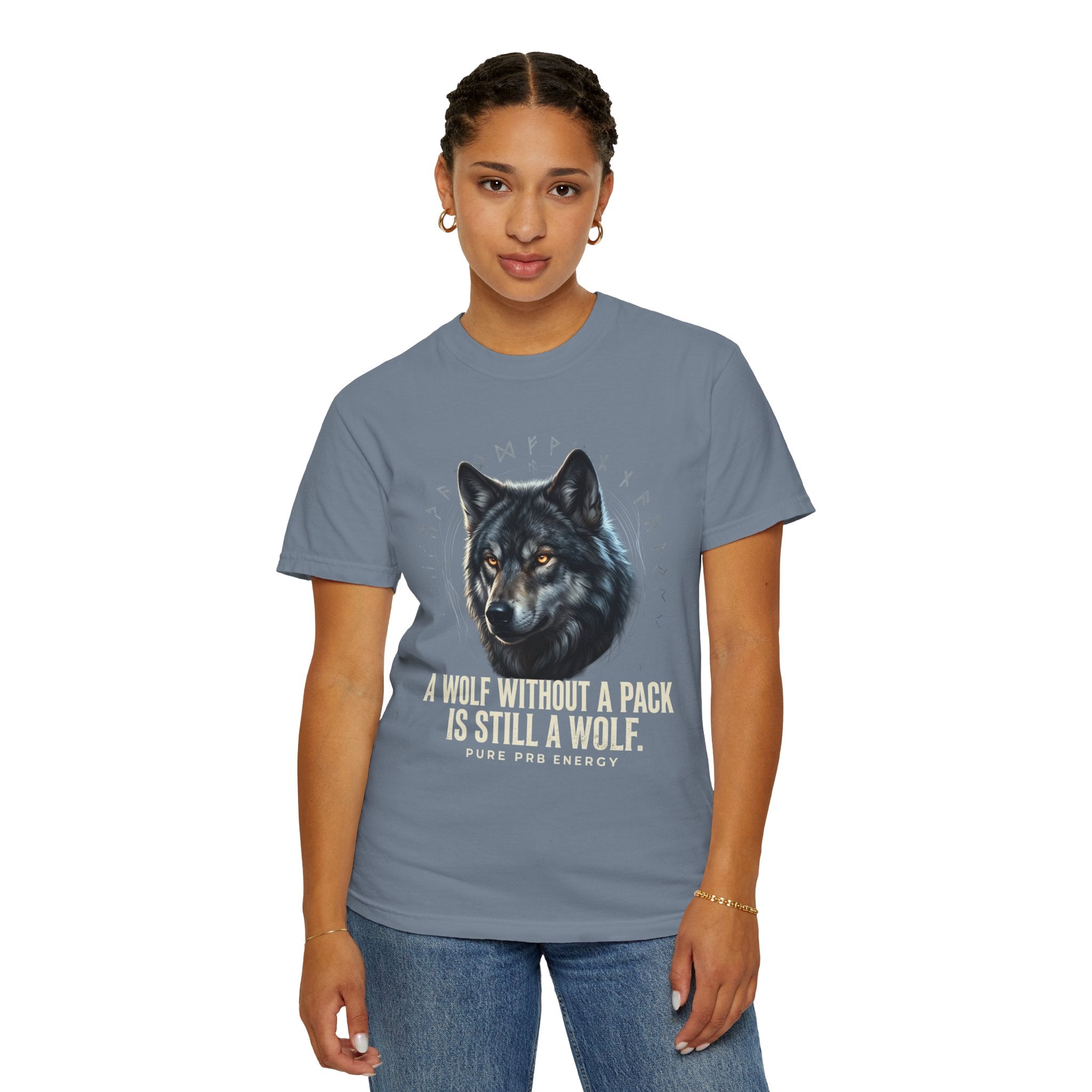 PRB Wolf Graphic T-Shirt — "A Wolf Without a Pack Is Still a Wolf" Inspirational Tee by Printify