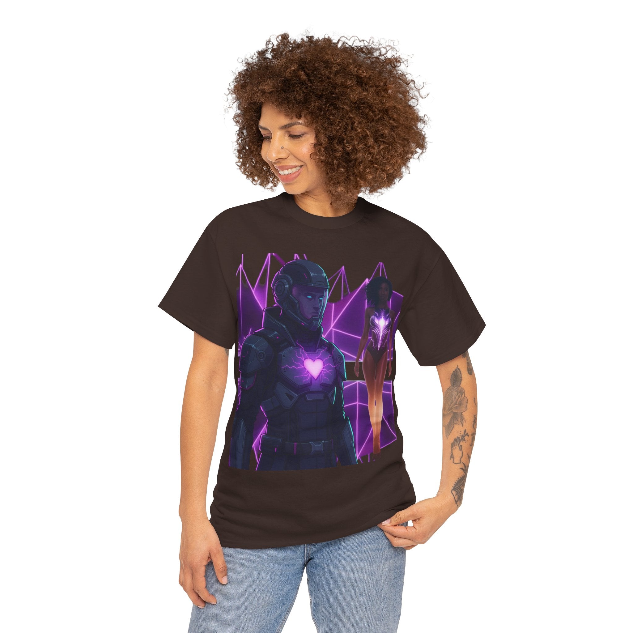 Power Run Black PRB Pretty Rich Bitch The Collection Purple Heart Cyberpunk Knight T-Shirt | Futuristic Armor Sci‑Fi Tee by Printify