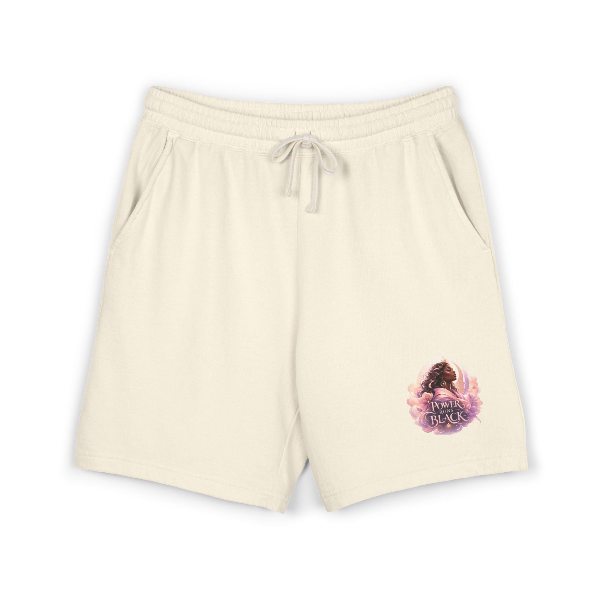 Power Runs Black Spirit Graphic Sweat Shorts — Cozy Lightweight Fleece Lounge Shorts by Printify