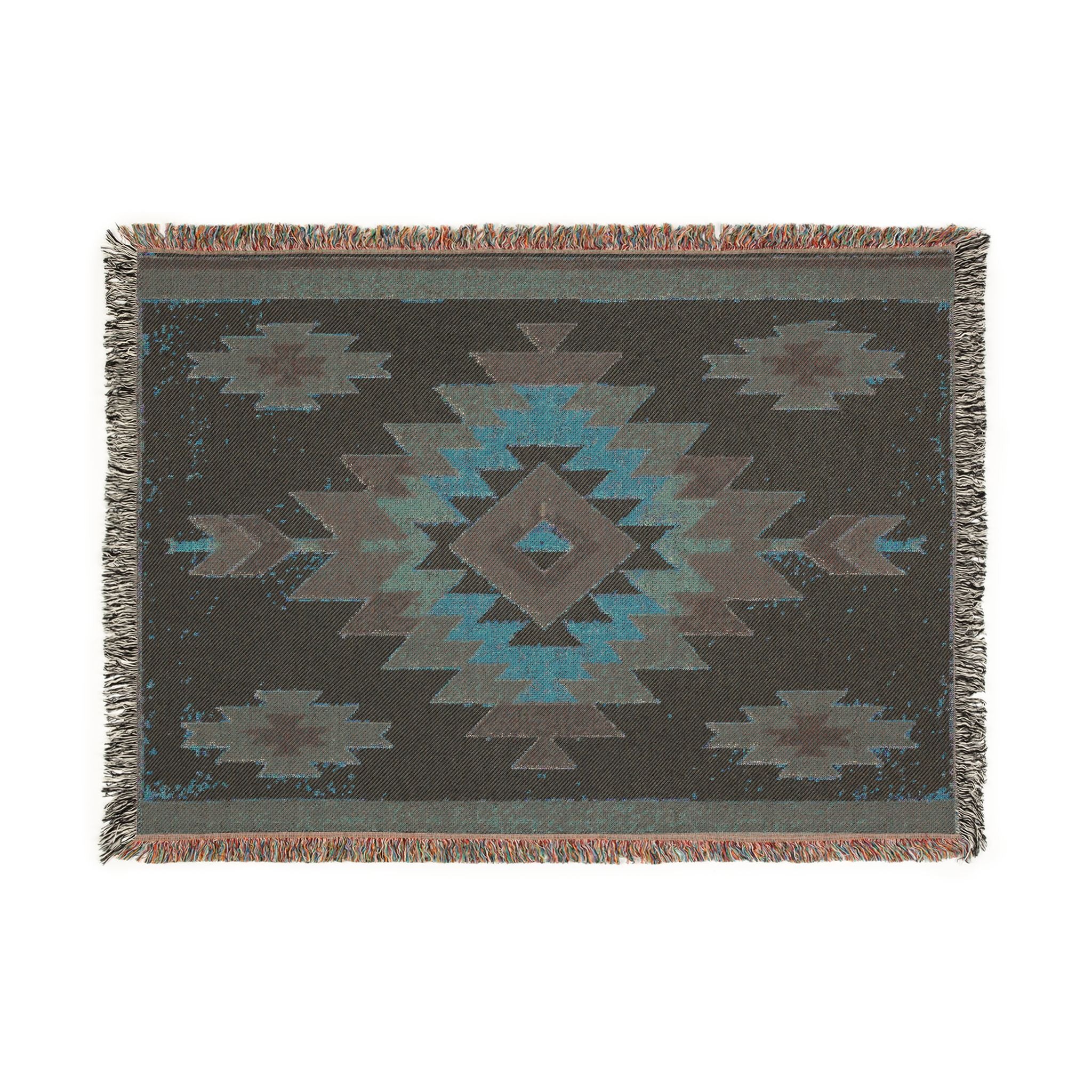 Power Runs Black PRB Southwestern Navajo Diamond Woven Blanket | Aztec Throw Blanket by Printify