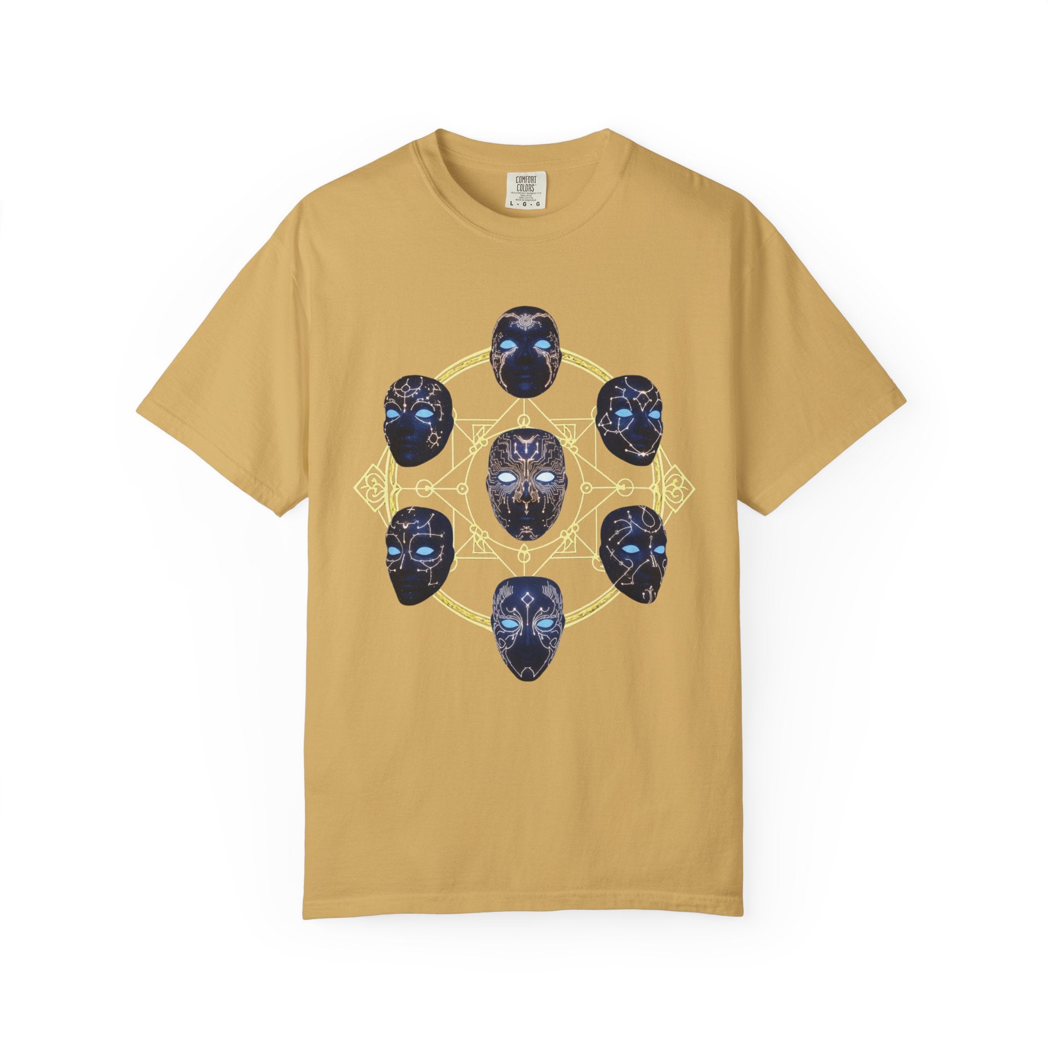 PRB Tribal Mask Circle Graphic Tee, Spiritual Afrocentric Art by Power Runs Black