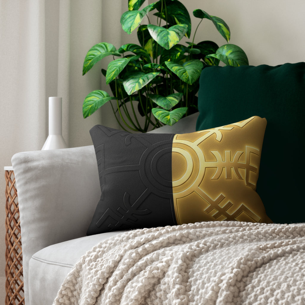 Power Runs Black PRB Nordic Rune Split Design Lumbar Pillow — Black & Gold Accent Decorative Cushion by Power Runs Black