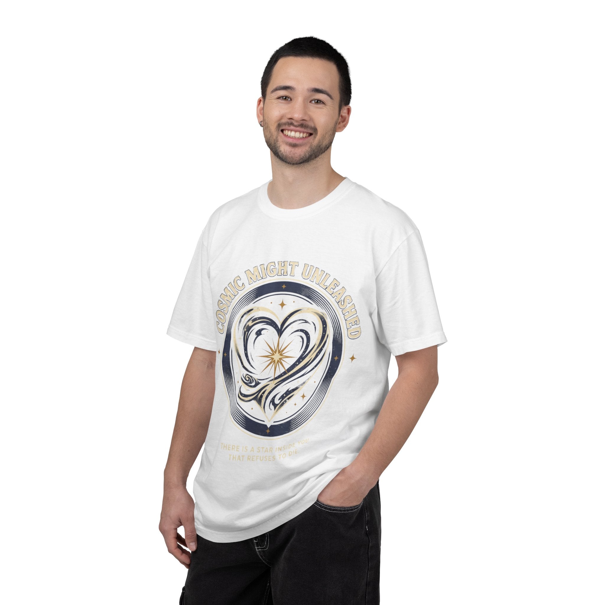 PRB Starforged Flex Cosmic Might Unleashed Heart Graphic T-Shirt — "Cosmic Might Unleashed" Astral Design by Power Runs Black