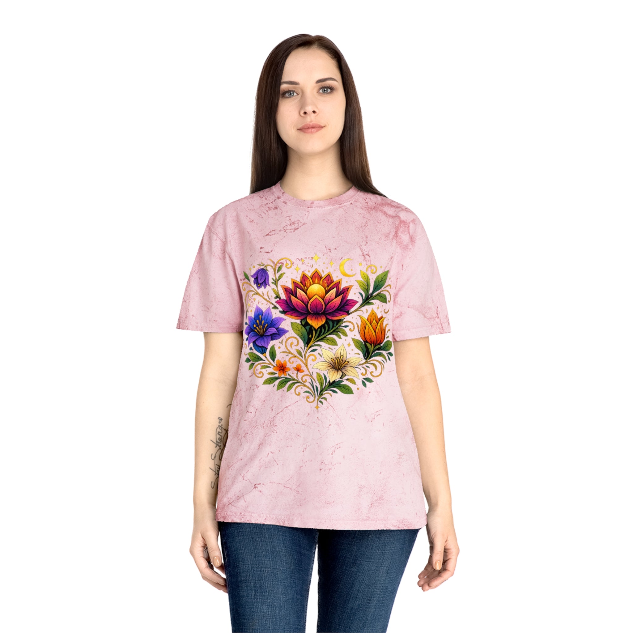 Pretty Rich Bitch by PRB Vibrant Lotus Bouquet T-Shirt | Floral Watercolor Bloom Tee by Power Runs Black