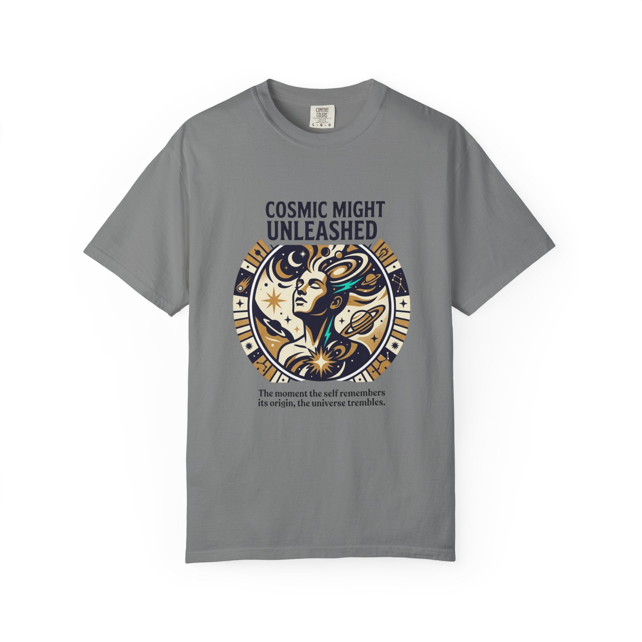 PRB Starforged Flex Cosmic Might Unleashed Graphic T-Shirt — Celestial Stag Astrology Tee by Power Runs Black