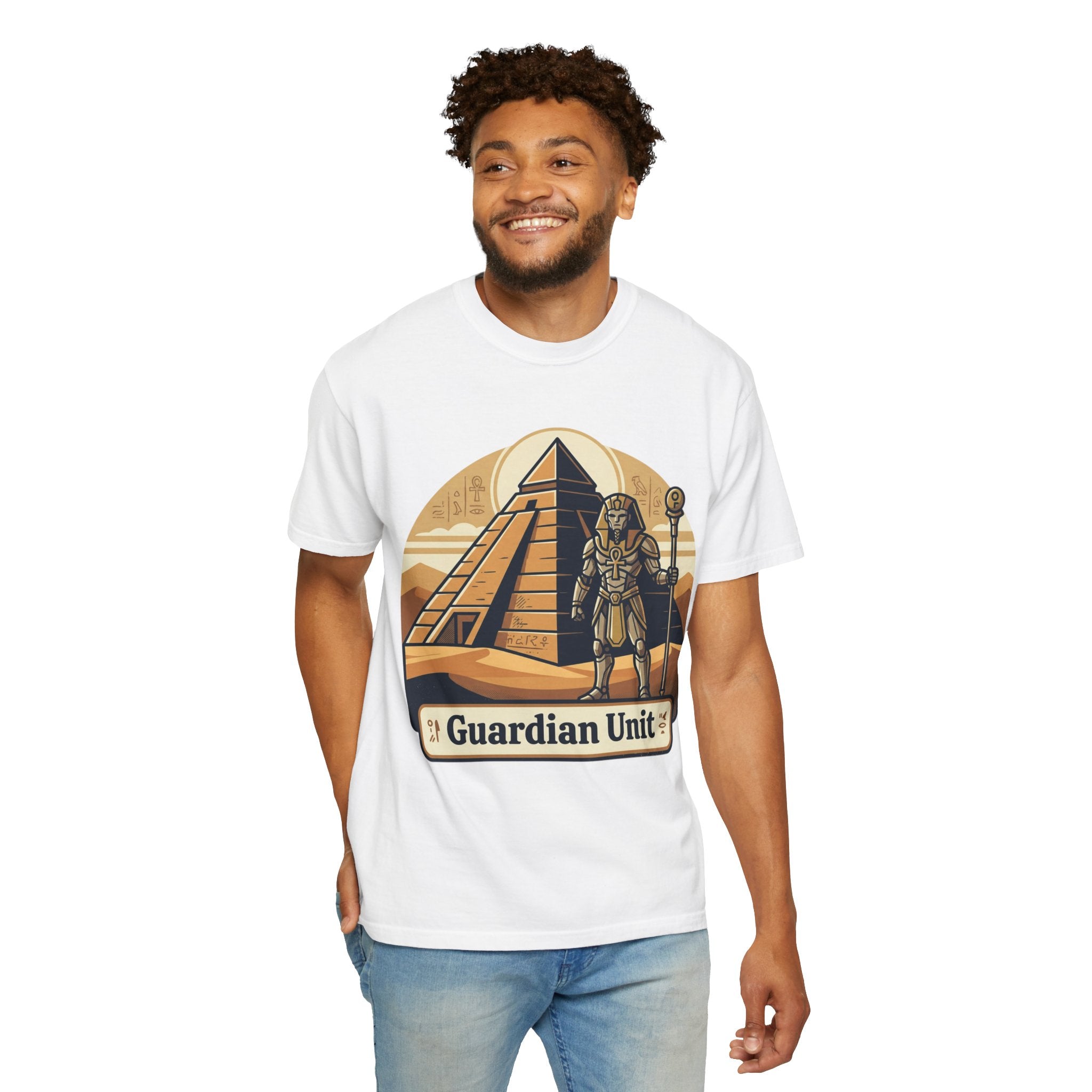 Power Runs Black PRB Guardian Unit T-Shirt — Egyptian Pyramid Sci‑Fi Graphic Tee by Power Runs Black