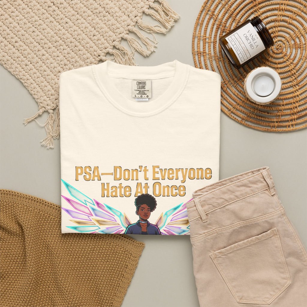 T-Shirt — PSA “Don't Everyone Hate At Once” Angel Wings Graphic Tee by Printify