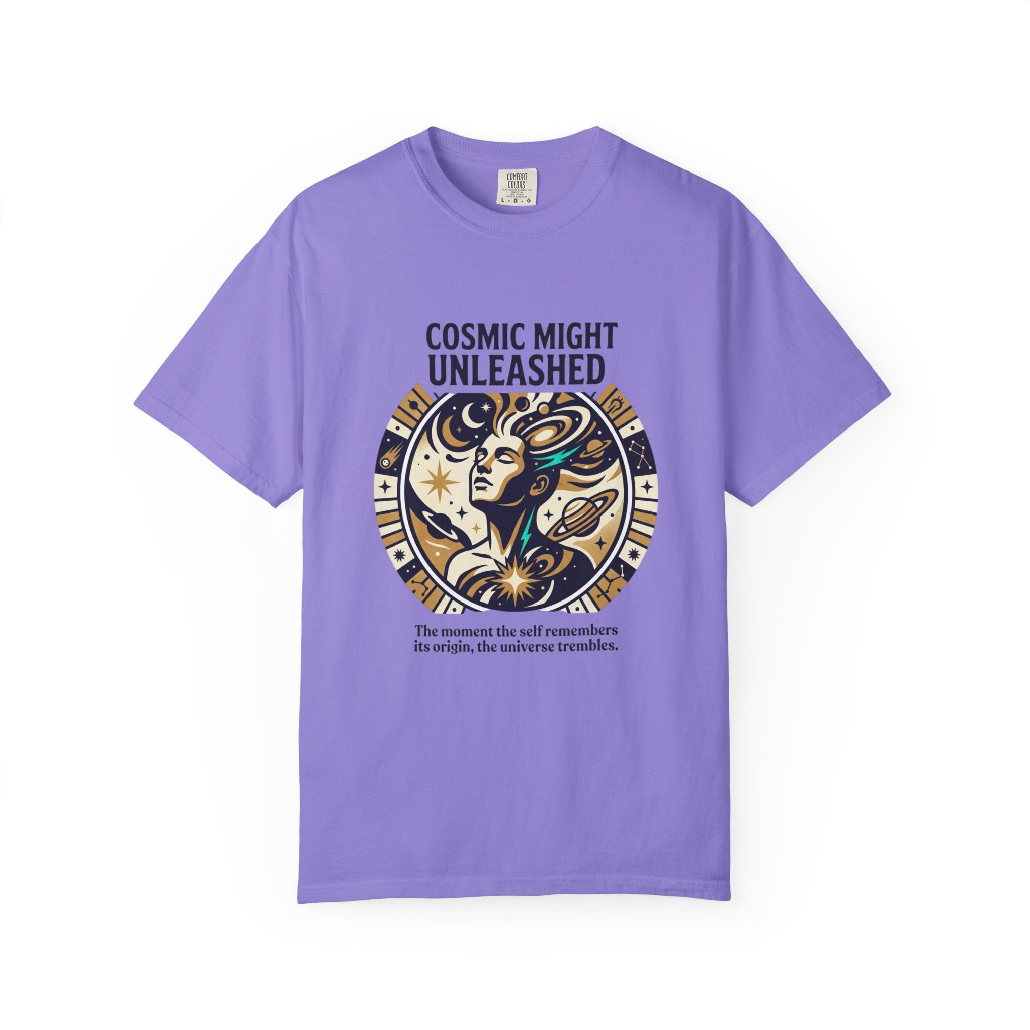 PRB Starforged Flex Cosmic Might Unleashed Graphic T-Shirt — Celestial Stag Astrology Tee by Power Runs Black