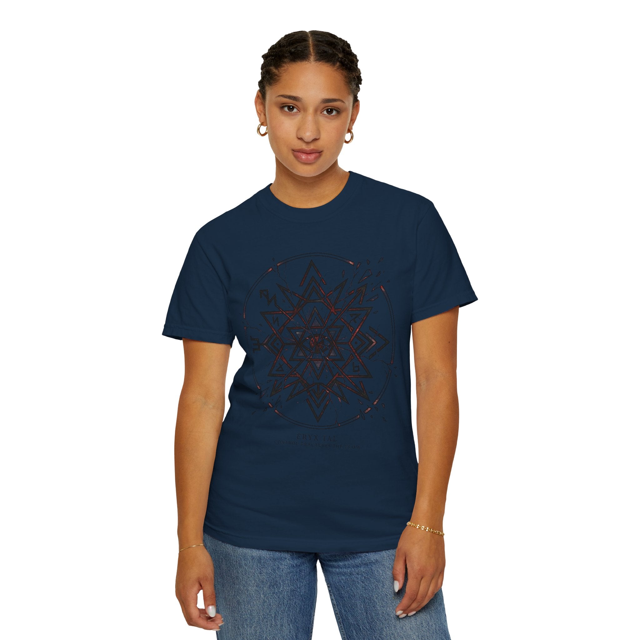 Power Runs Black PRB Eryx Tal Geometric Mandala T-Shirt — Symmetric Star Graphic Tee by Power Runs Black