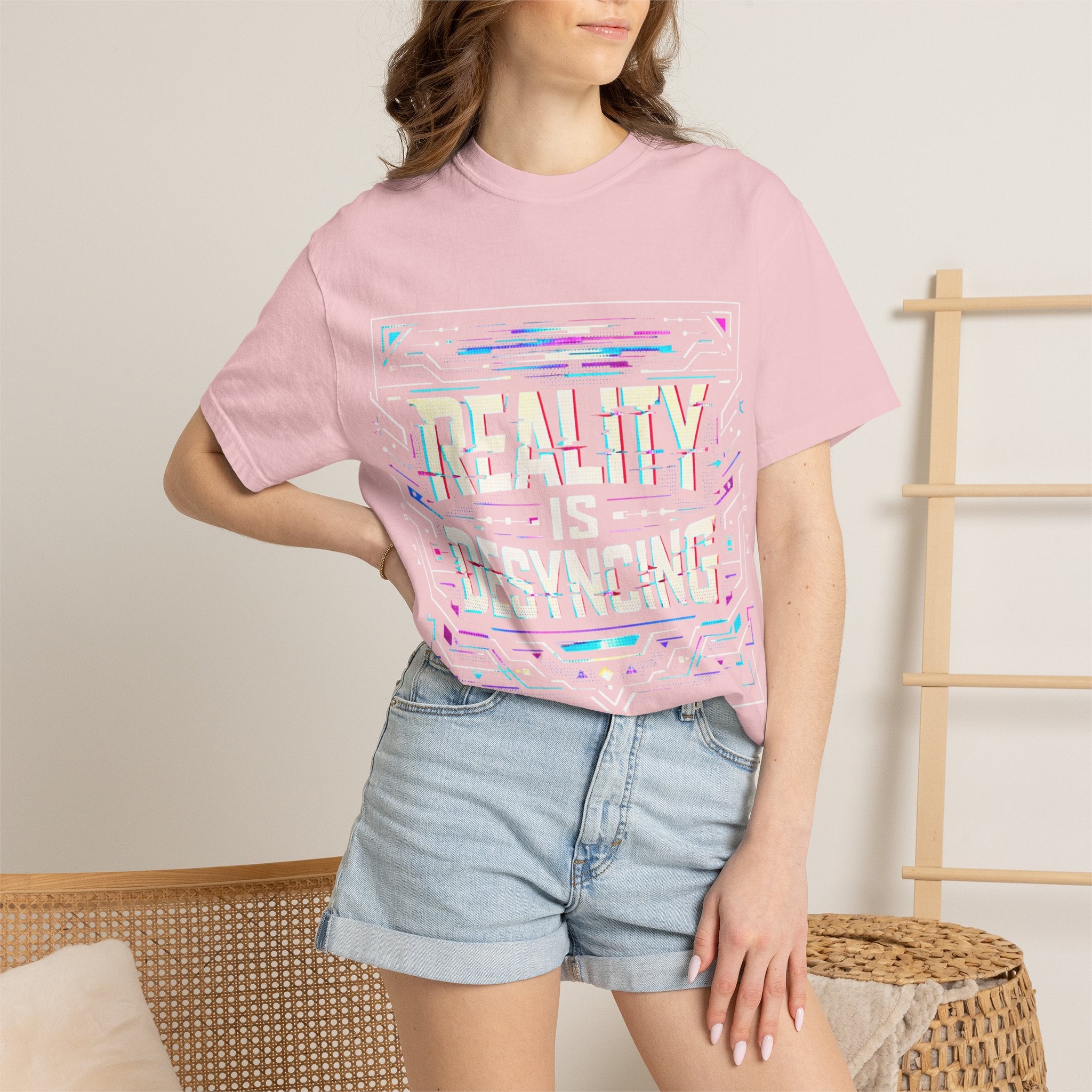 Power Runs Black PRB Glitchy Pastel "Reality Is Desyncing" T-Shirt by Printify