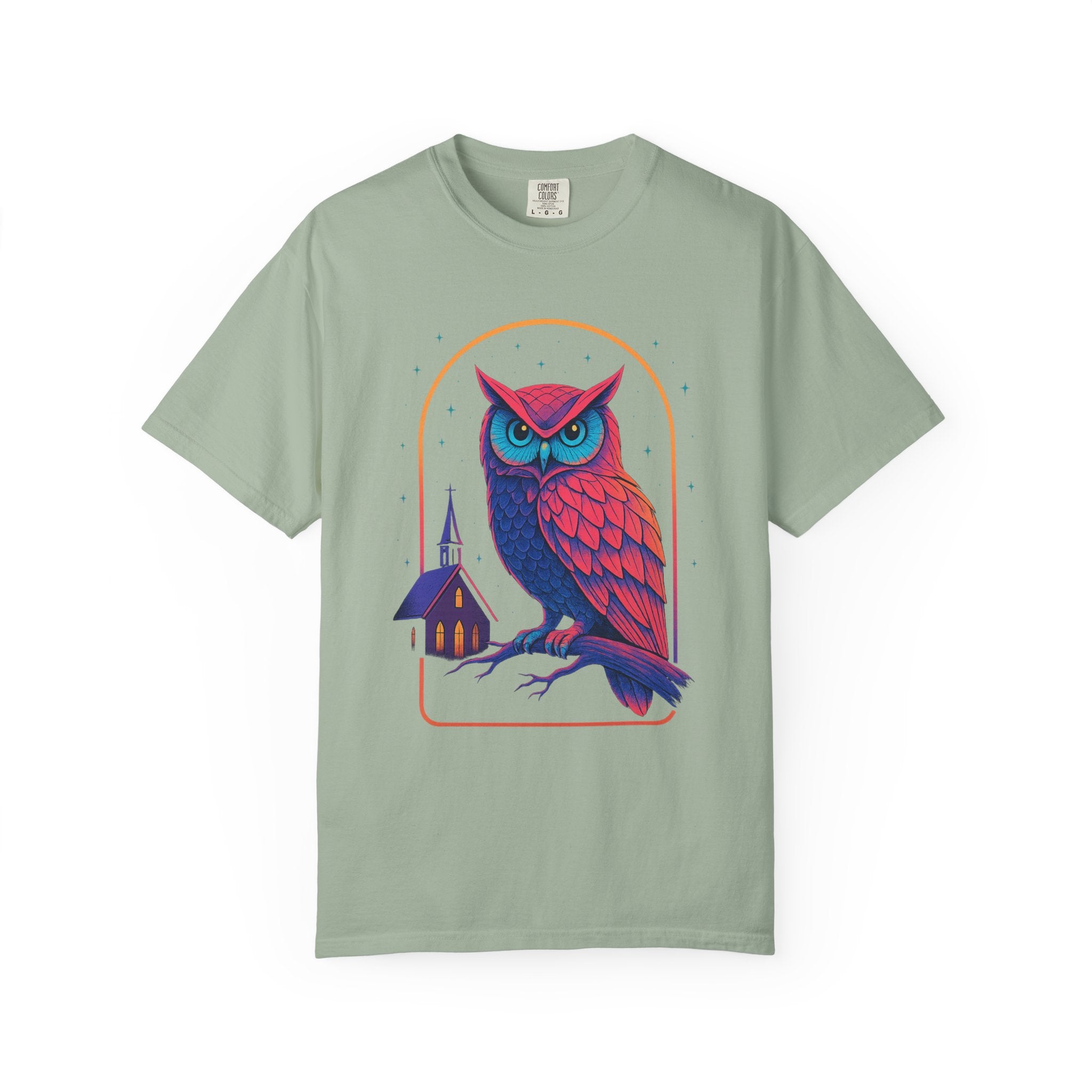 PRB Neon Owl Illustration T-Shirt | Night Church Graphic Tee by Power Runs Black
