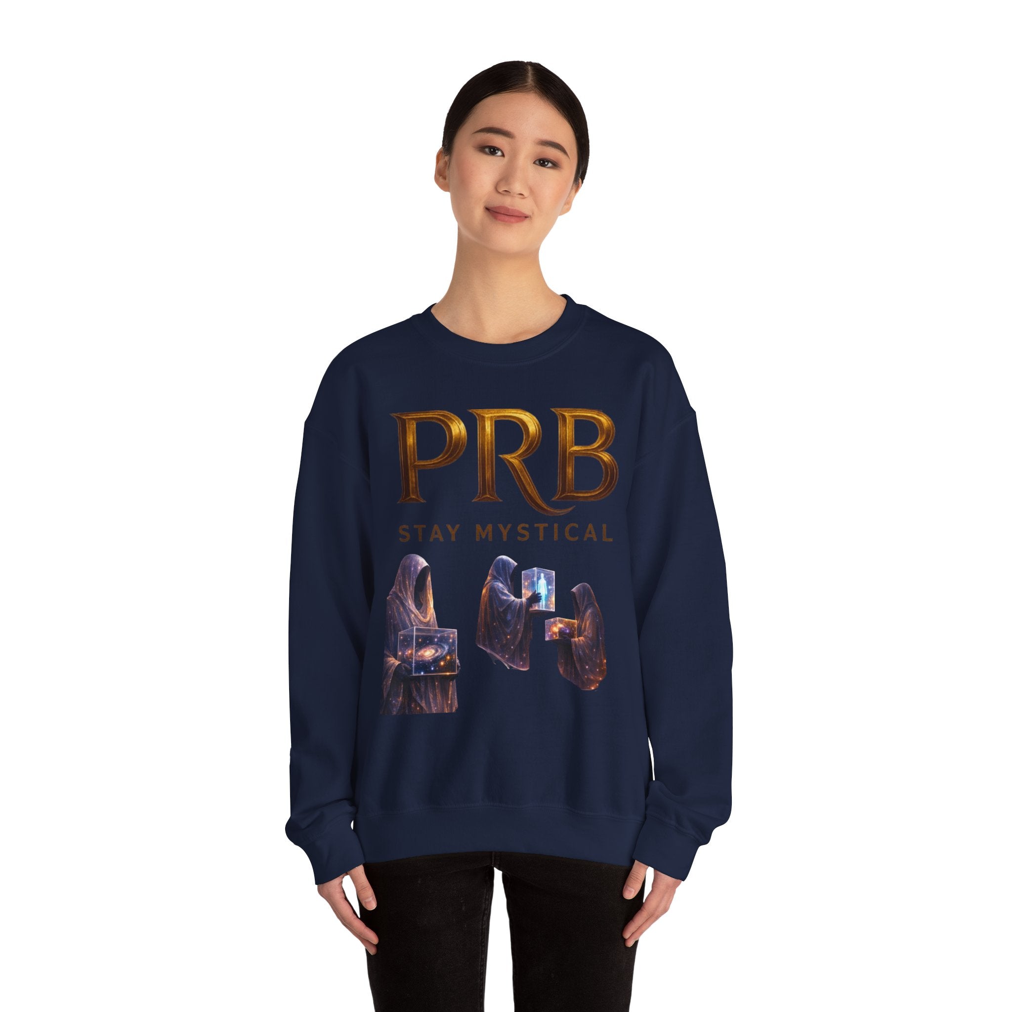PRB Mystic Library Crewneck Sweatshirt — Cosmic Wizardry Art by Power Runs Black