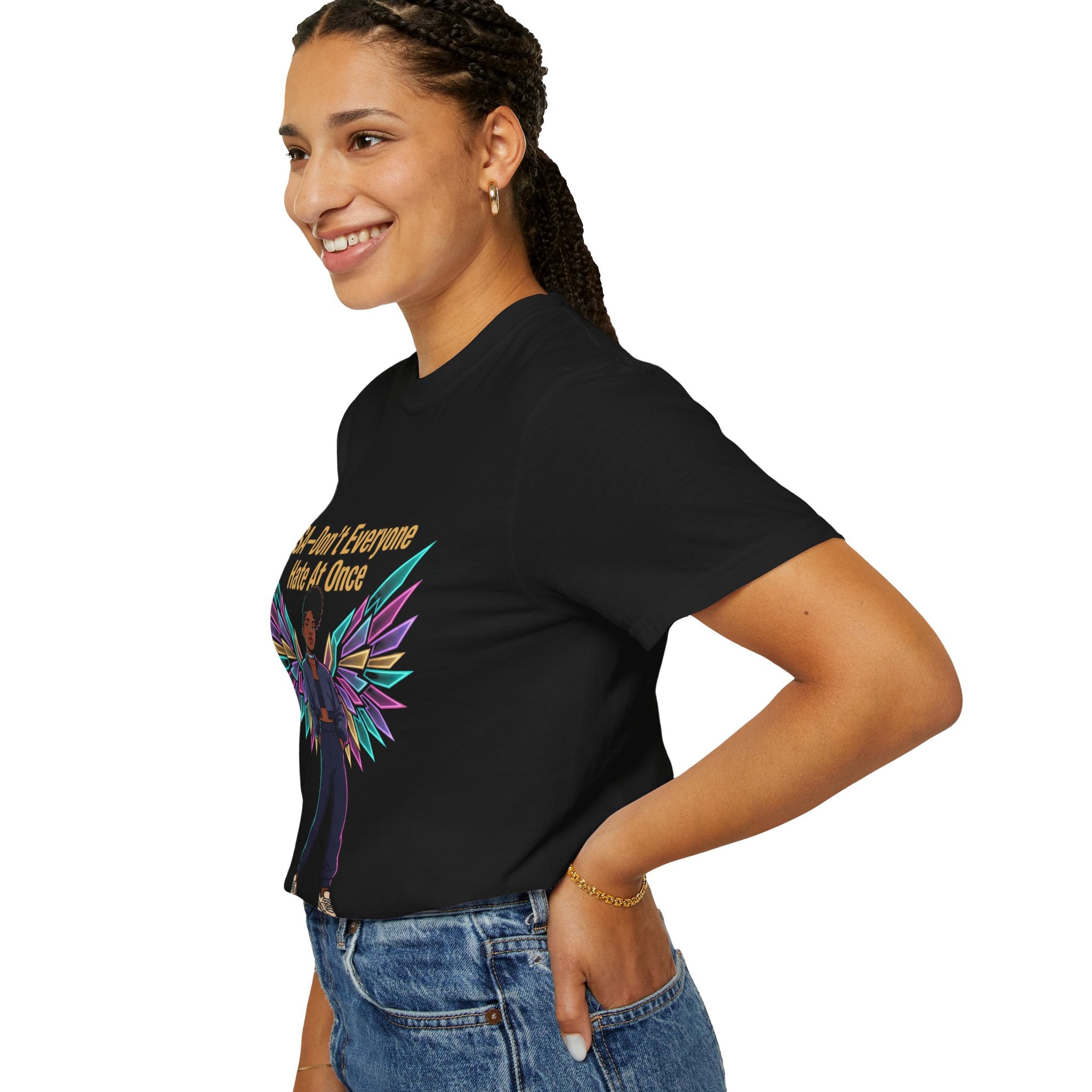 T-Shirt — PSA “Don't Everyone Hate At Once” Angel Wings Graphic Tee by Printify