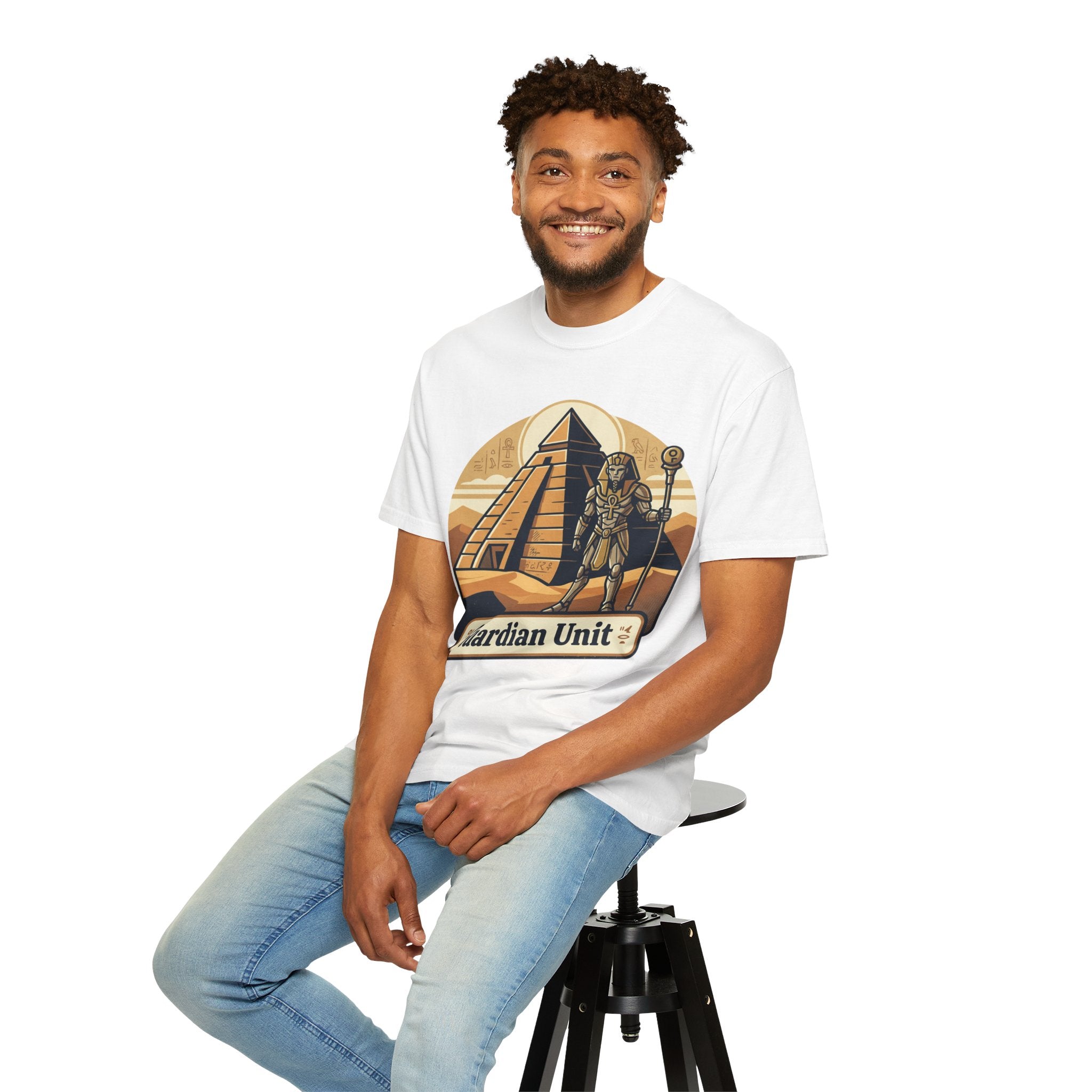 Power Runs Black PRB Guardian Unit T-Shirt — Egyptian Pyramid Sci‑Fi Graphic Tee by Printify