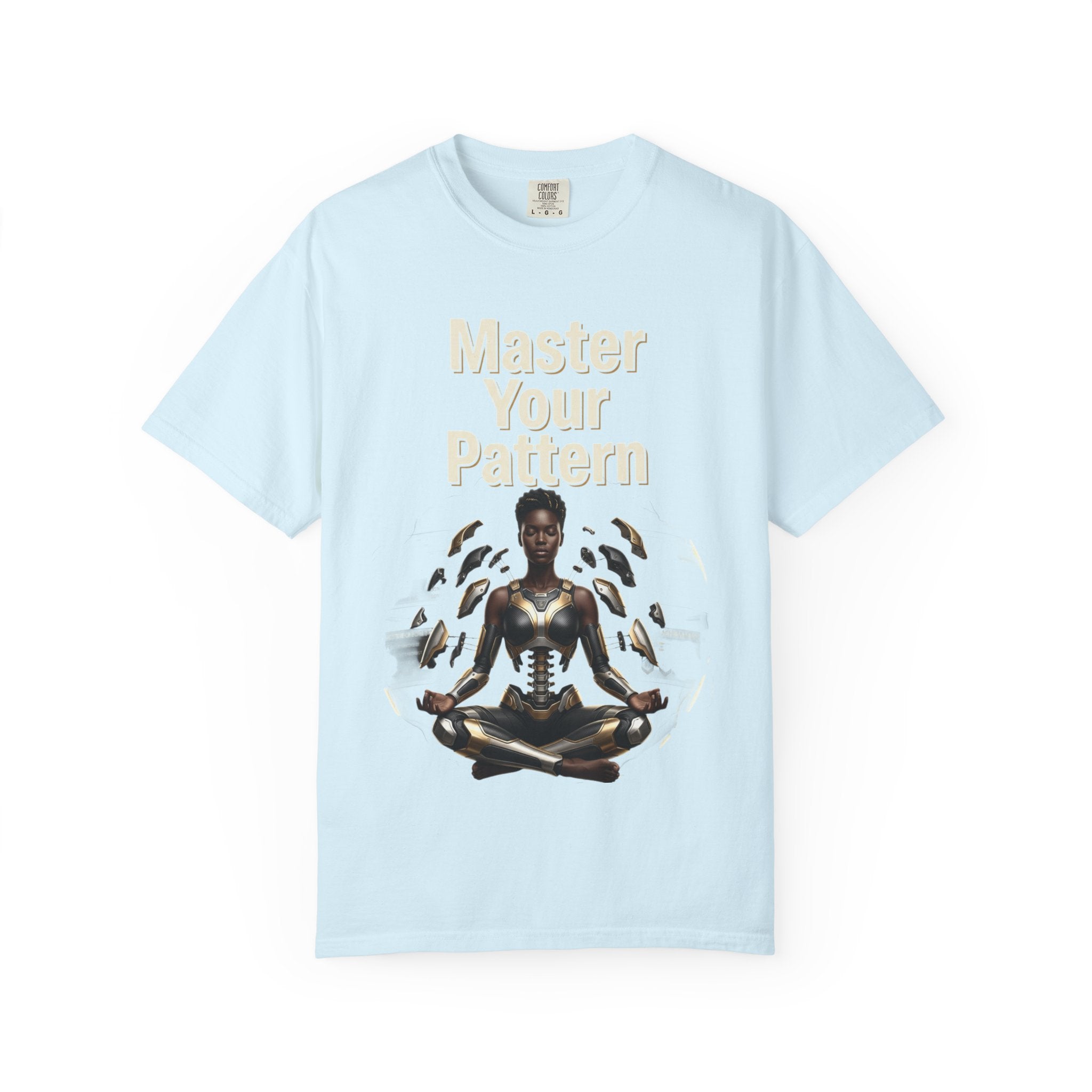 Printify PRB Master Your Pattern T-Shirt | Meditative Black Figure, Gold Accents - T-Shirt