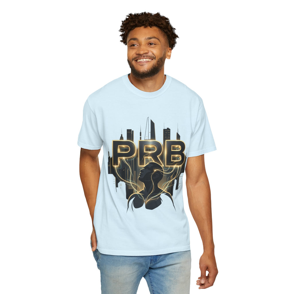 PRB Cityscape Graphic T-Shirt | Black & Gold Urban Streetwear Tee by Printify