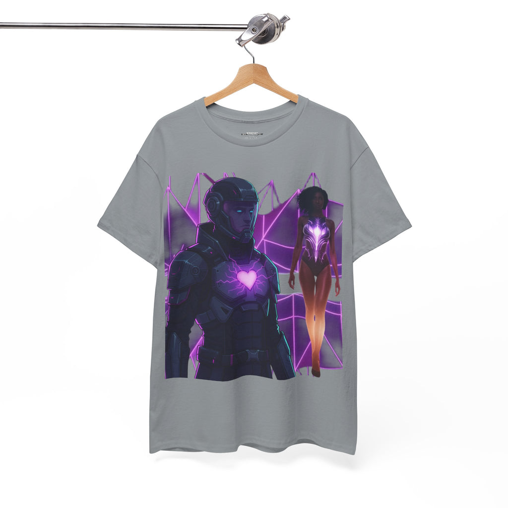 Power Run Black PRB Pretty Rich Bitch The Collection Purple Heart Cyberpunk Knight T-Shirt | Futuristic Armor Sci‑Fi Tee by Printify