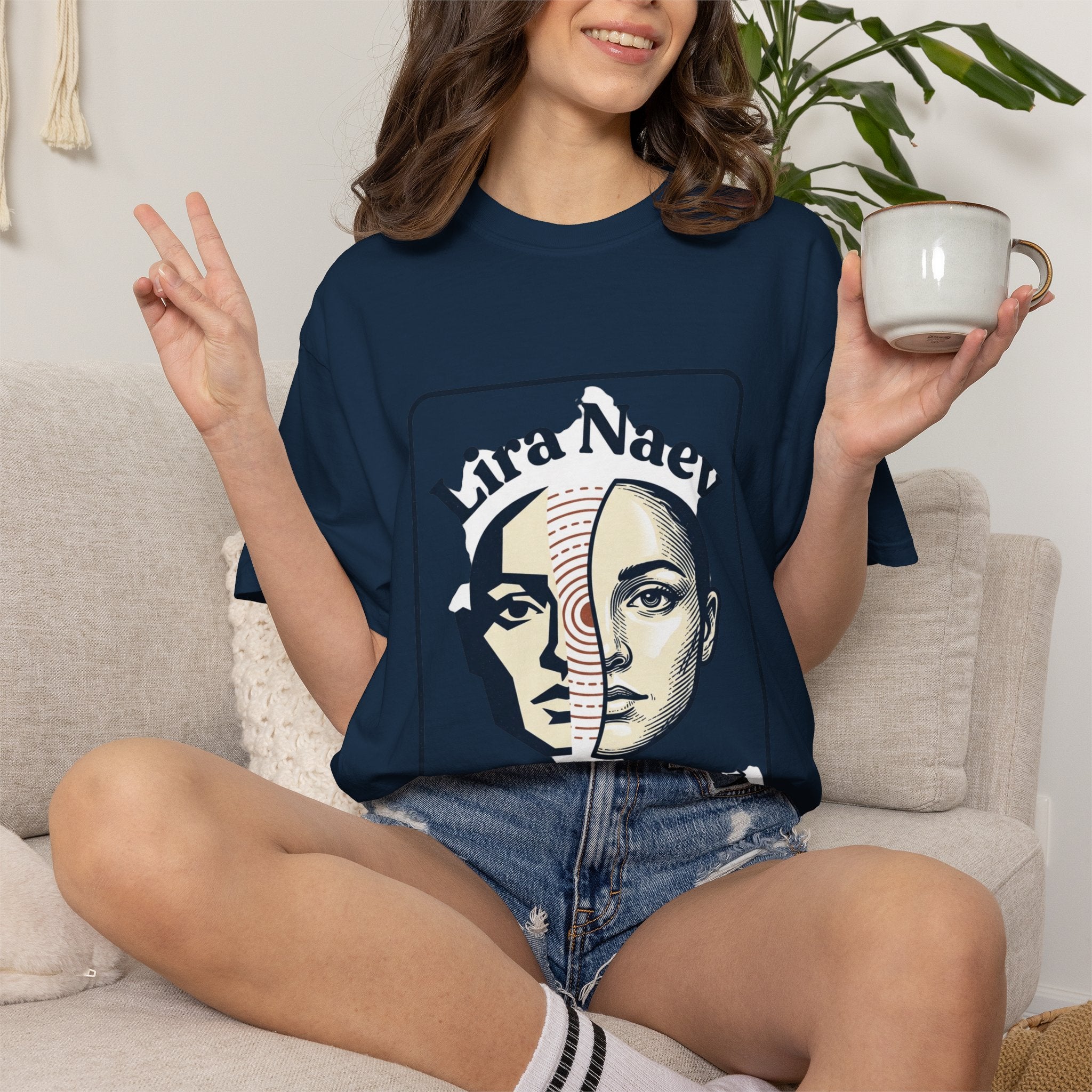 Power Runs Black PRB Lira Naev Split-Face Graphic T-Shirt — “Perception shifts the center” Statement Tee by Power Runs Black