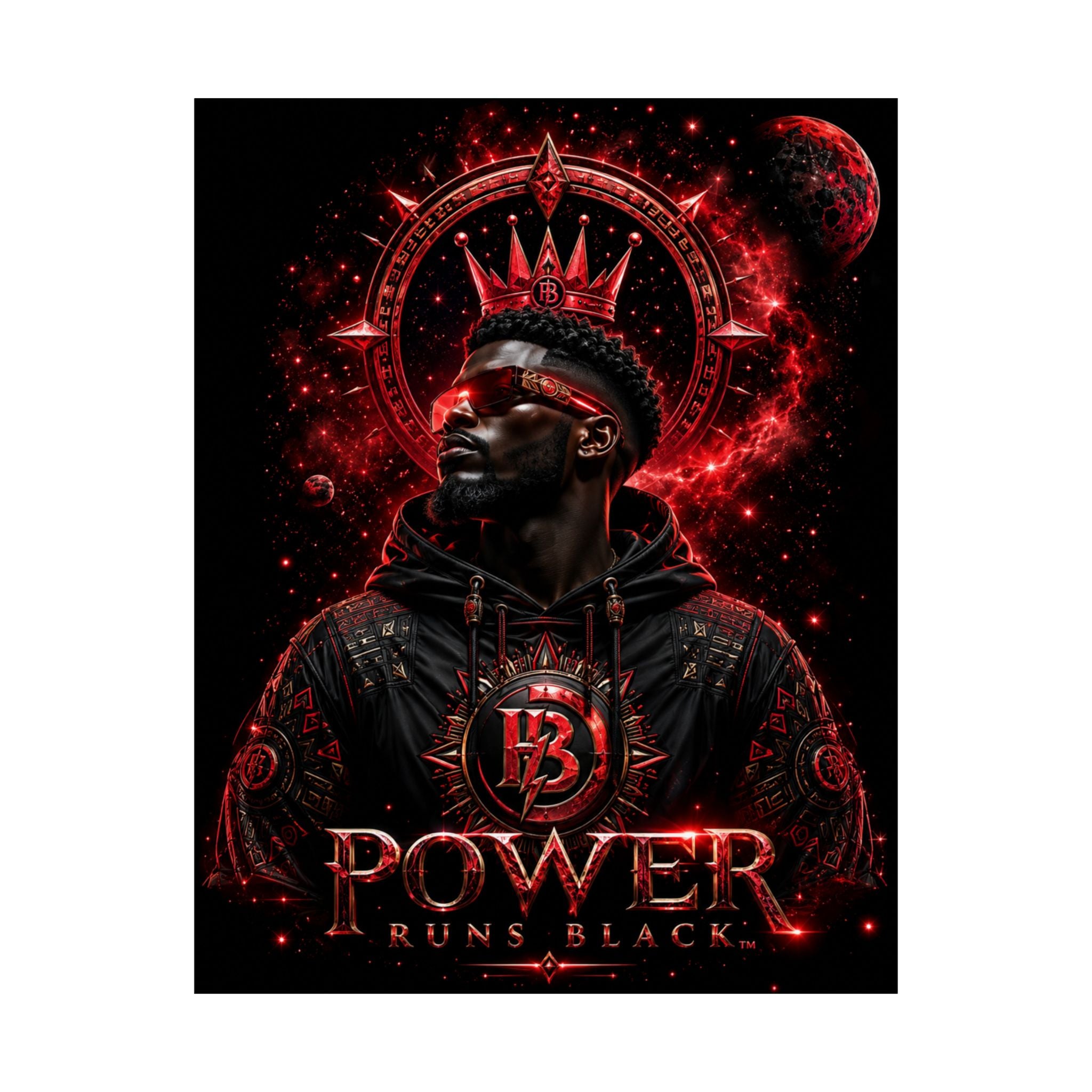Power Runs Black Matte Poster — Afrocentric King Portrait (Vertical) by Power Runs Black