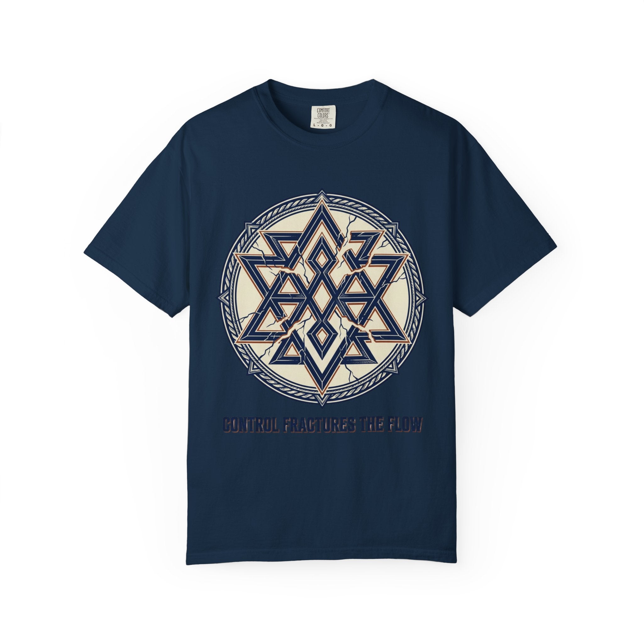 Power Runs Black PRB Geometric Star Mandala T-Shirt — "Control Fractures the Flow" Graphic Tee by Power Runs Black