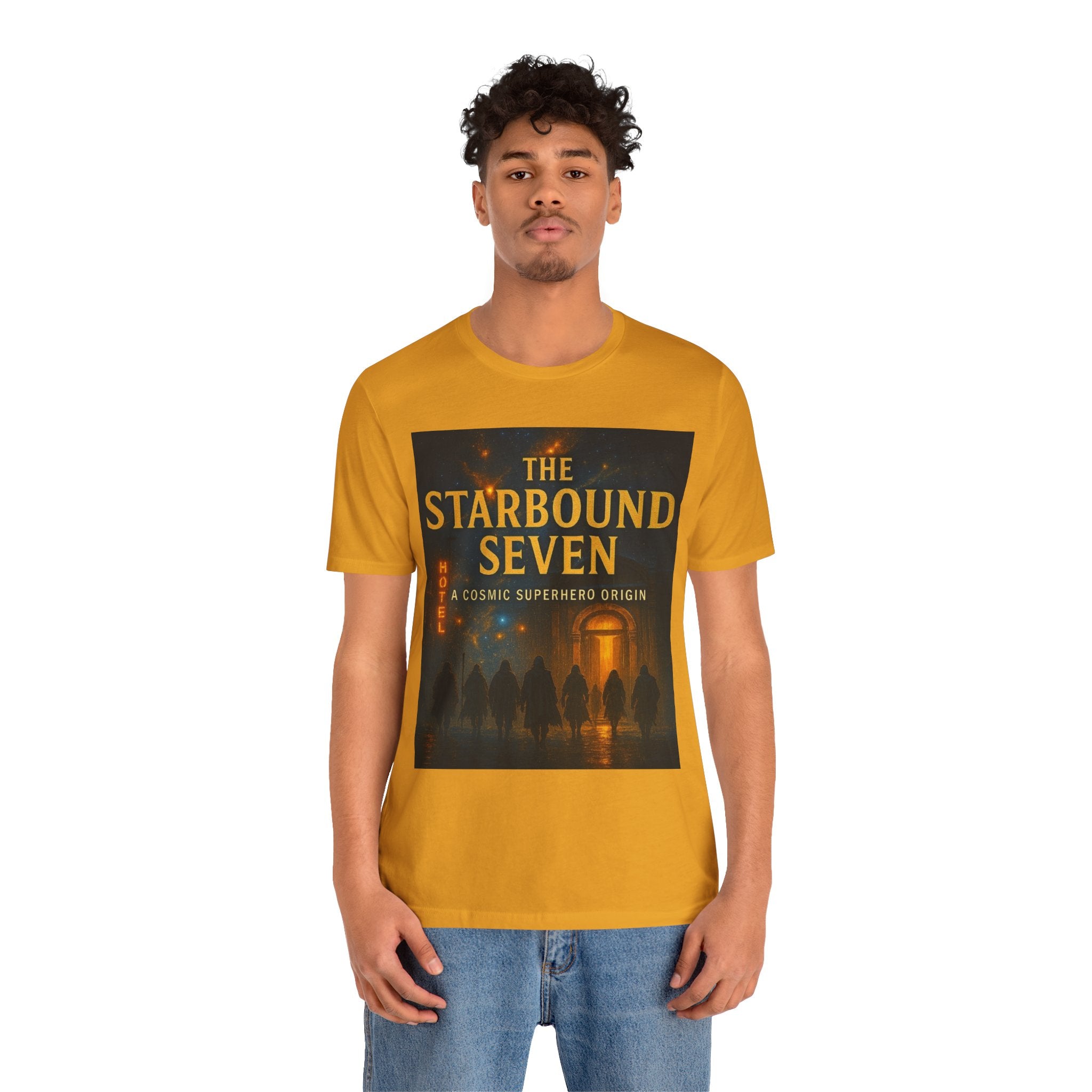 Power Runs Black PRB The Starbound Seven Tee – Retro Cosmic Superhero Poster Shirt by Power Runs Black