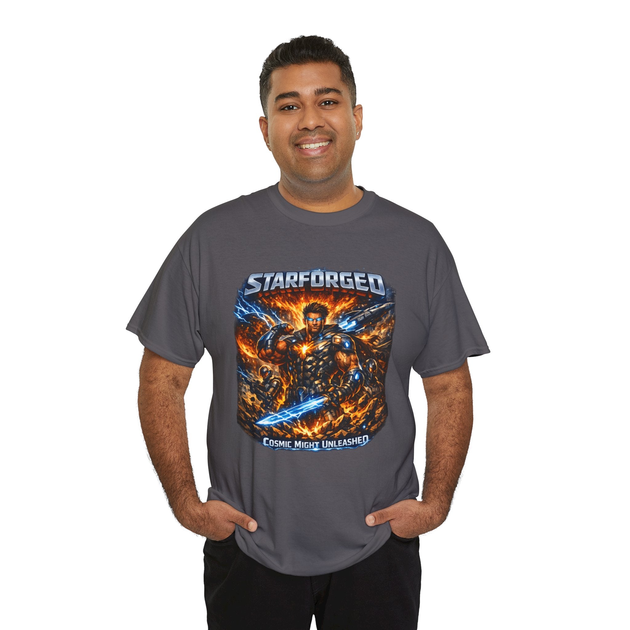 Power Runs Black PRB Starforged Sci‑Fi Graphic Tee (“Cosmic Metal Unleashed”) by Printify